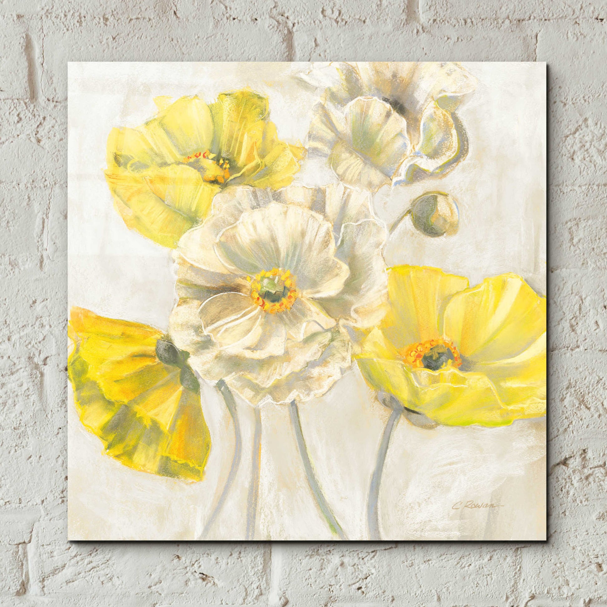 Epic Art 'Gold And White Contemporary Poppies Neutral' by Carol Rowan, Acrylic Glass Wall Art,12x12