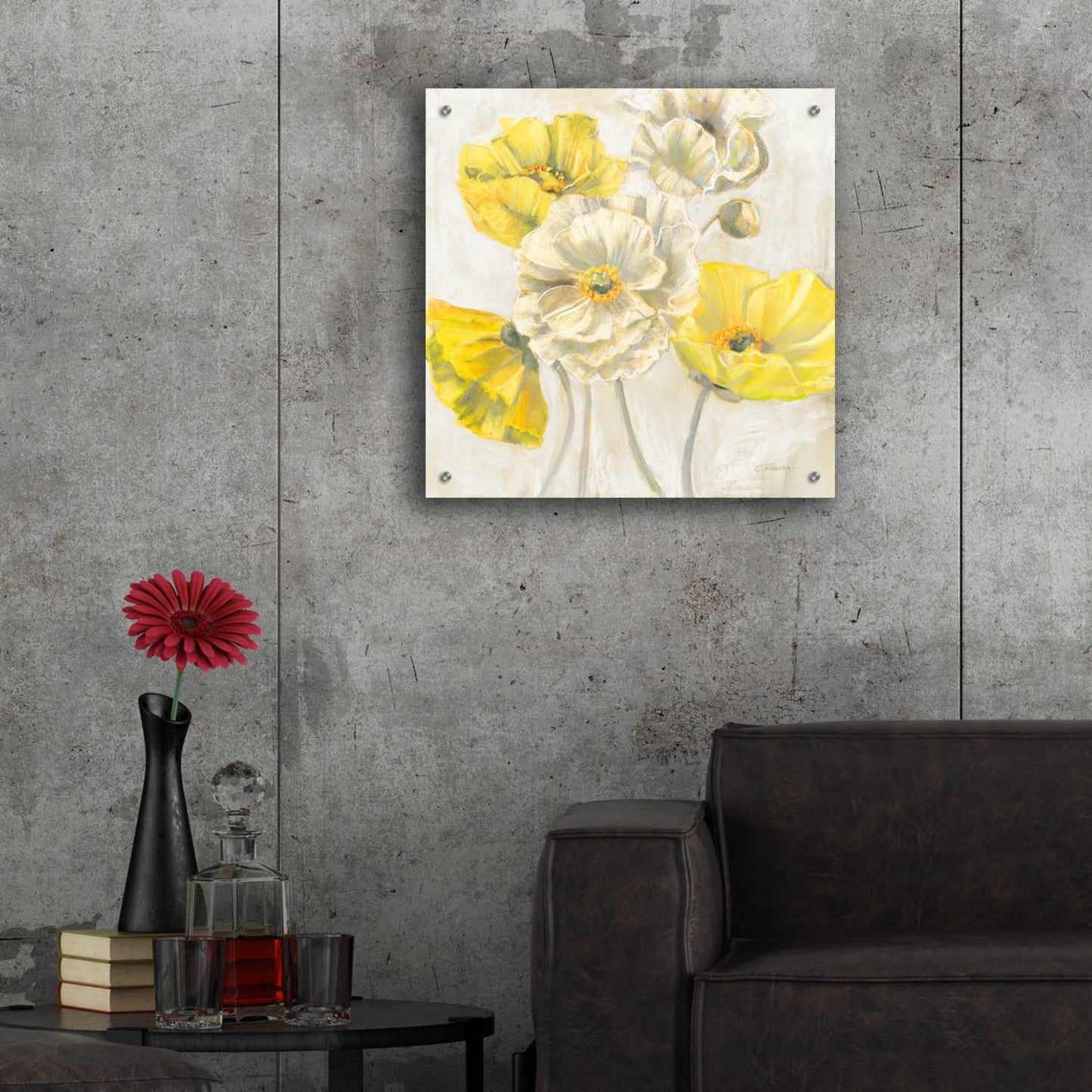 Epic Art 'Gold And White Contemporary Poppies Neutral' by Carol Rowan, Acrylic Glass Wall Art,24x24