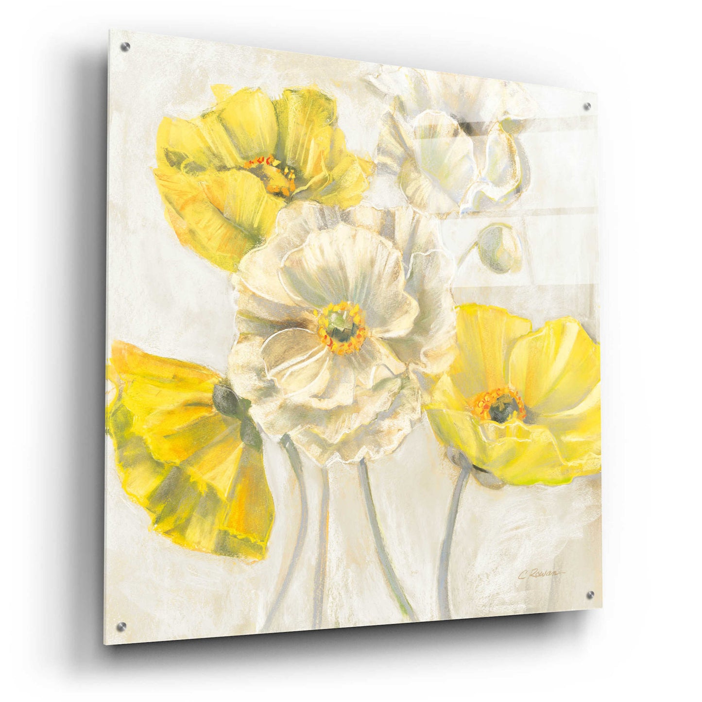 Epic Art 'Gold And White Contemporary Poppies Neutral' by Carol Rowan, Acrylic Glass Wall Art,36x36