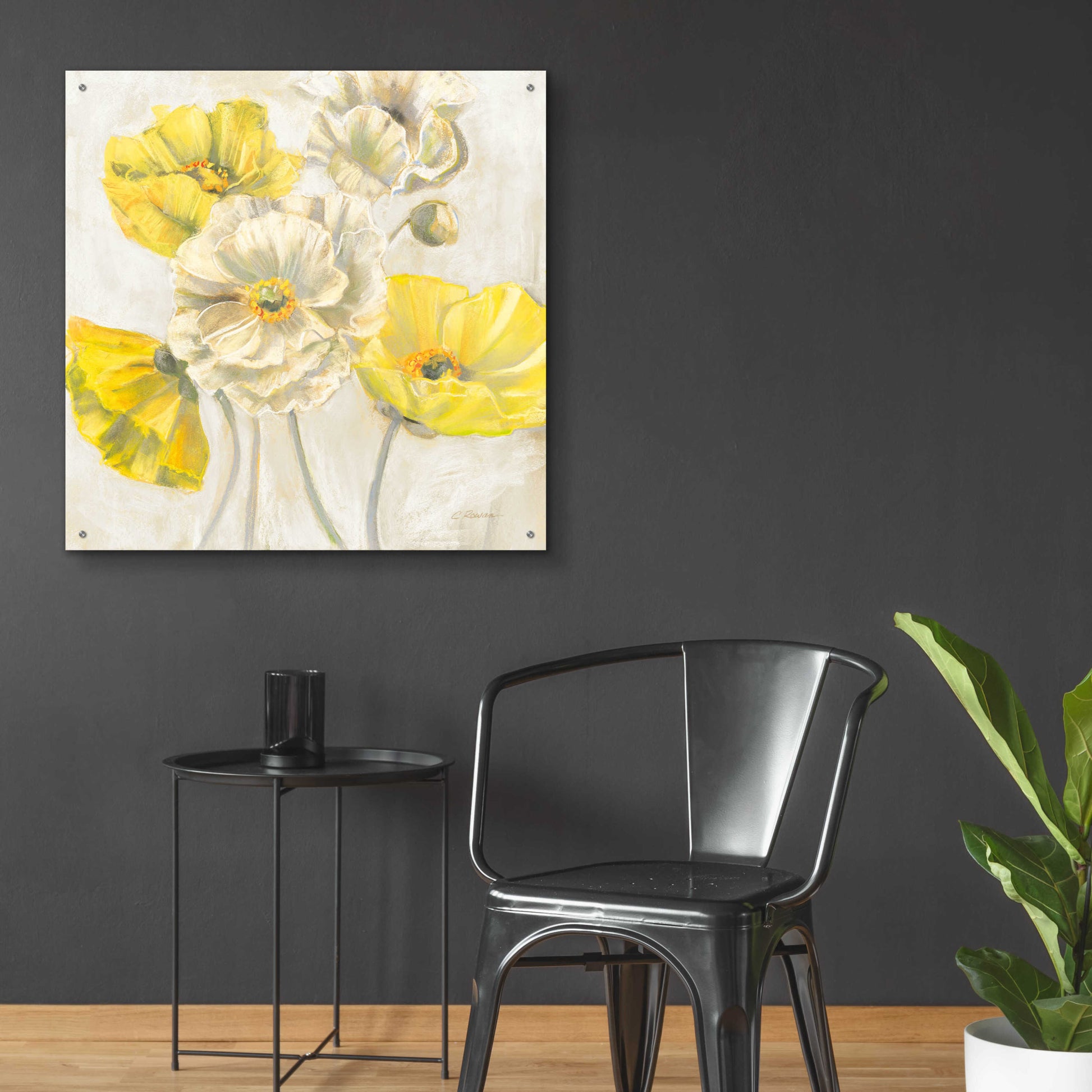 Epic Art 'Gold And White Contemporary Poppies Neutral' by Carol Rowan, Acrylic Glass Wall Art,36x36