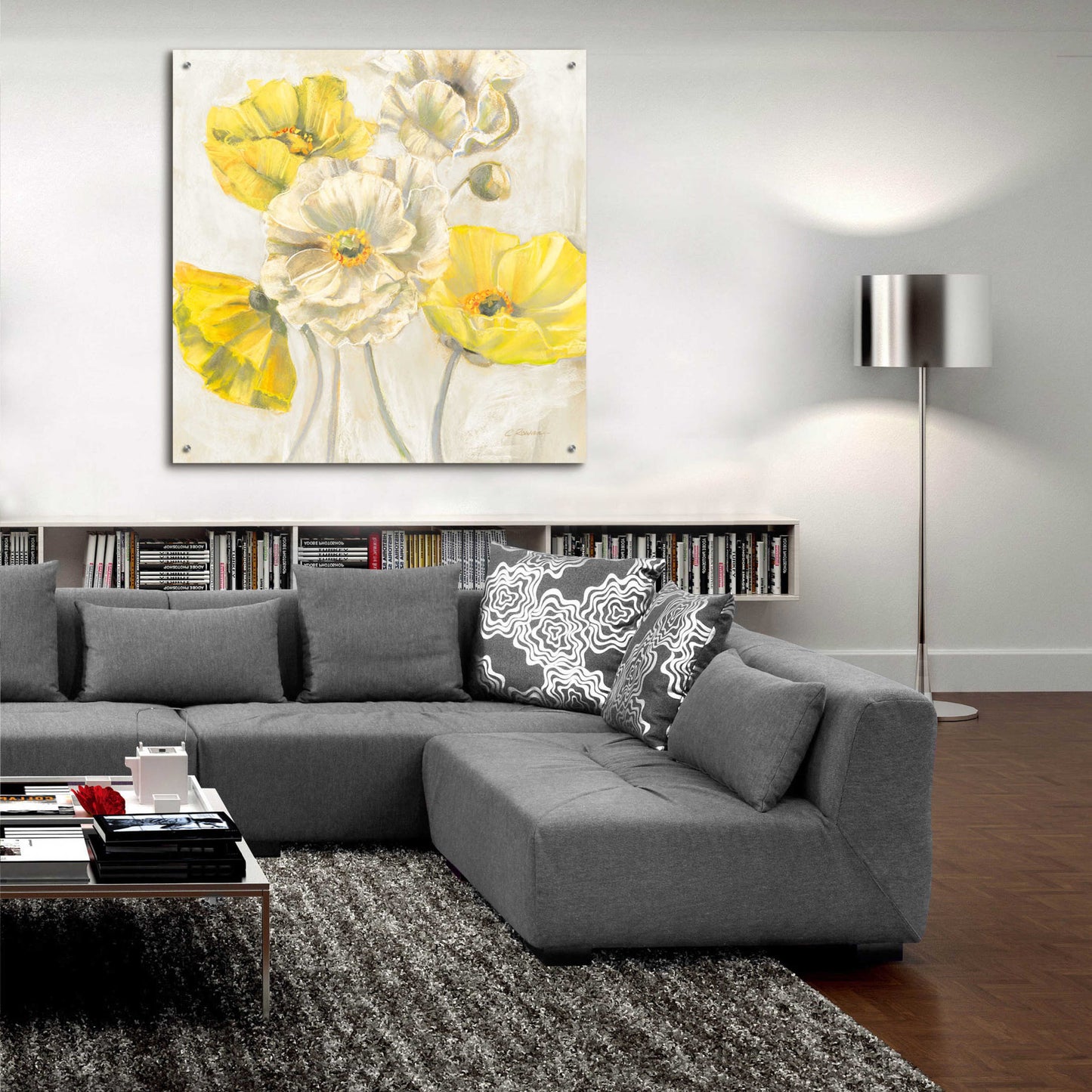 Epic Art 'Gold And White Contemporary Poppies Neutral' by Carol Rowan, Acrylic Glass Wall Art,36x36