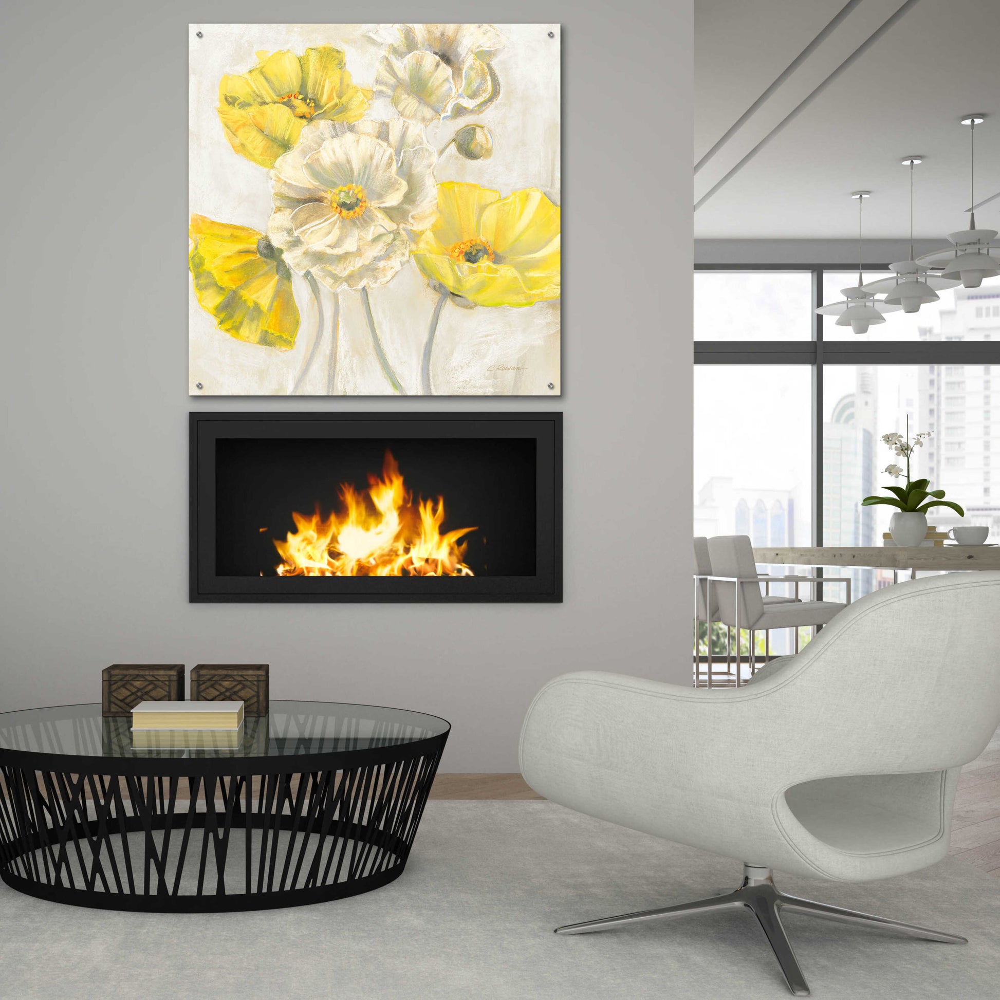 Epic Art 'Gold And White Contemporary Poppies Neutral' by Carol Rowan, Acrylic Glass Wall Art,36x36