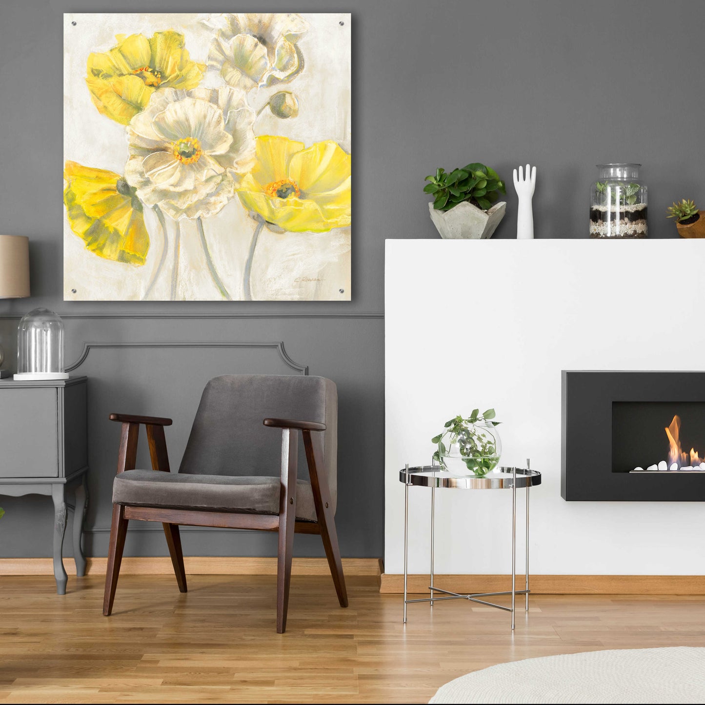 Epic Art 'Gold And White Contemporary Poppies Neutral' by Carol Rowan, Acrylic Glass Wall Art,36x36