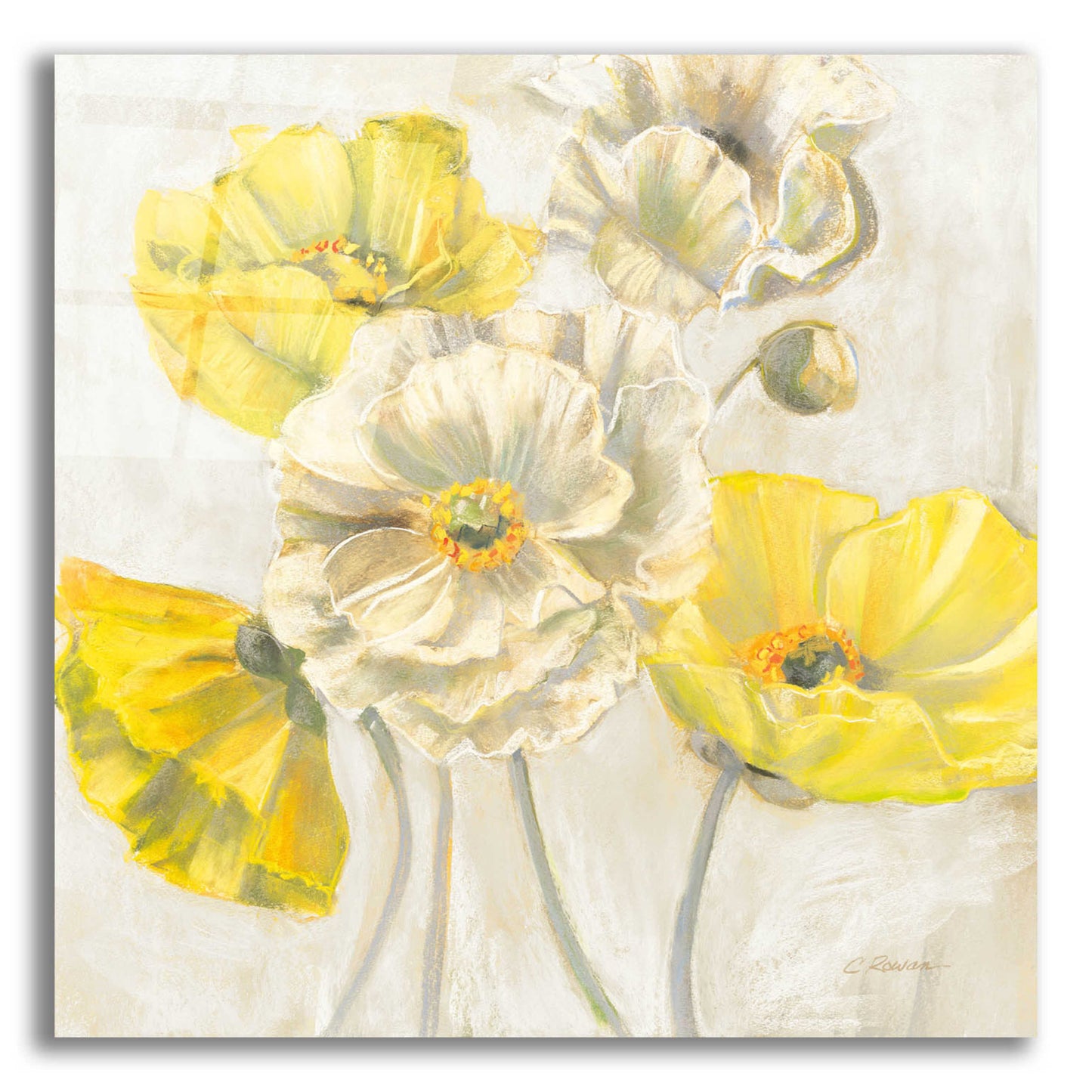 Epic Art 'Gold And White Contemporary Poppies Neutral' by Carol Rowan, Acrylic Glass Wall Art