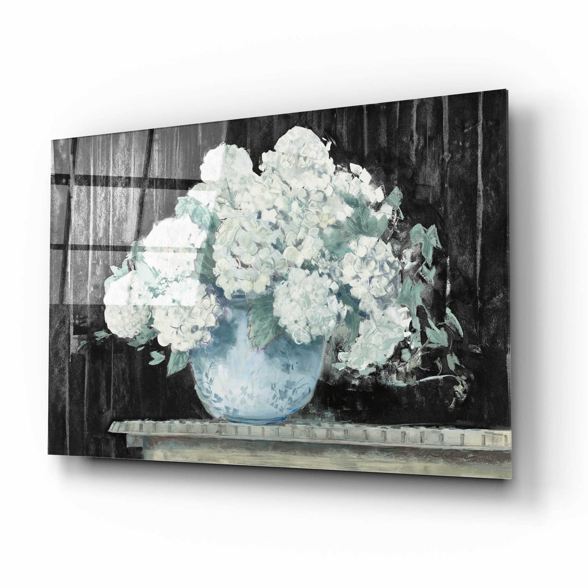 Epic Art 'White Hydrangea On Black Crop' by Carol Rowan, Acrylic Glass Wall Art,16x12