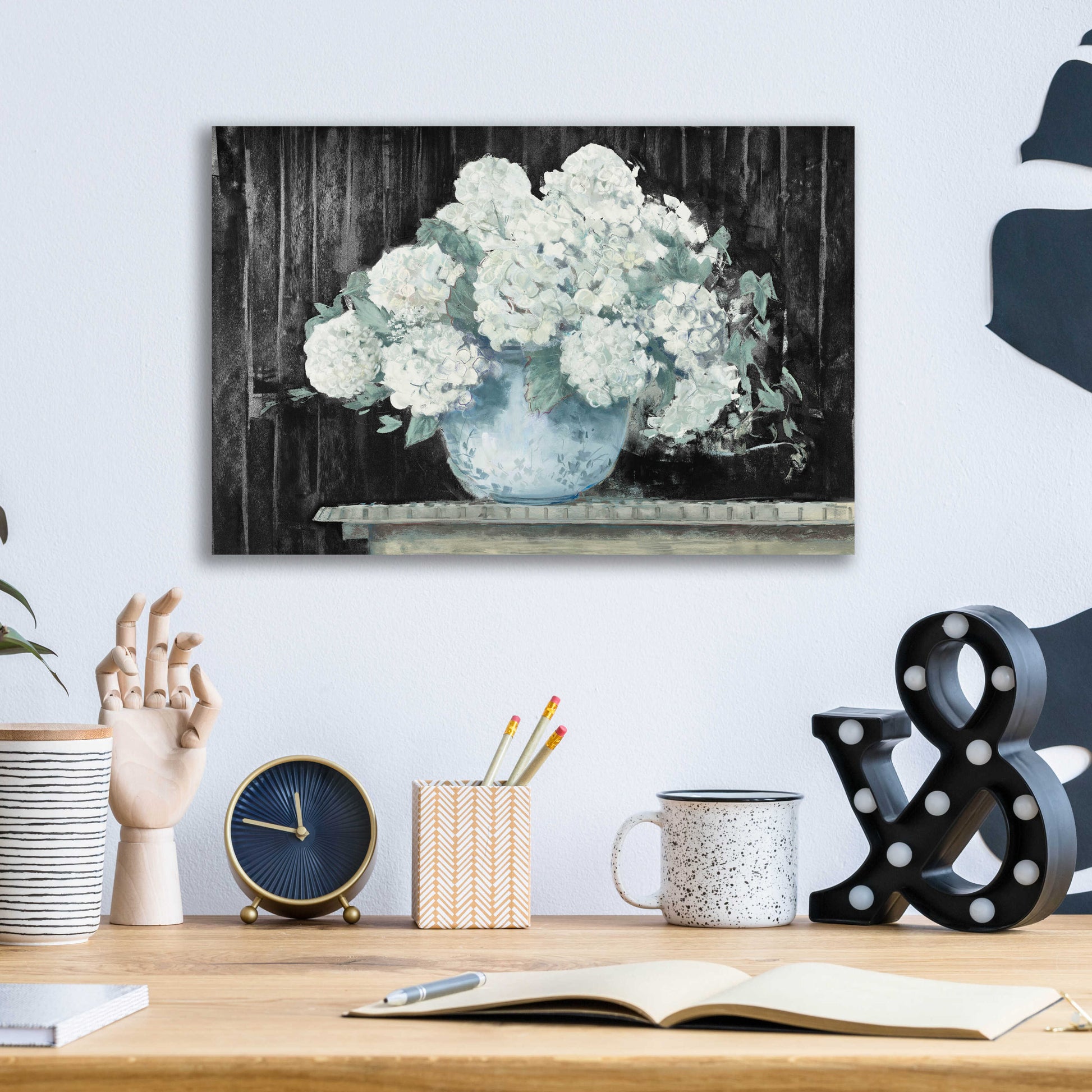 Epic Art 'White Hydrangea On Black Crop' by Carol Rowan, Acrylic Glass Wall Art,16x12