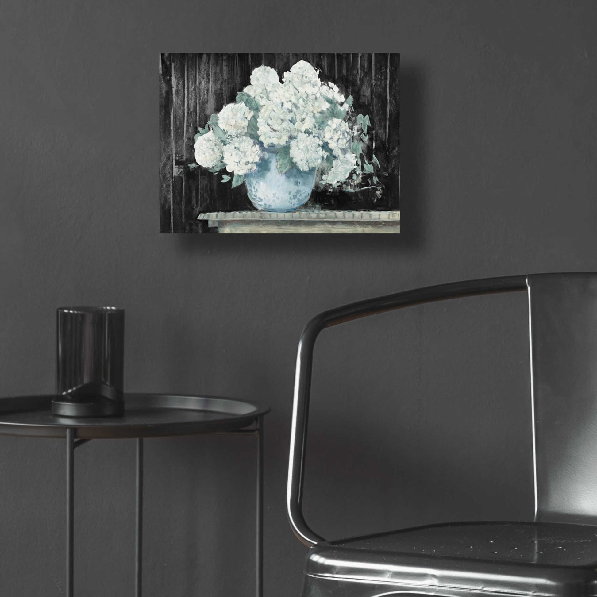 Epic Art 'White Hydrangea On Black Crop' by Carol Rowan, Acrylic Glass Wall Art,16x12