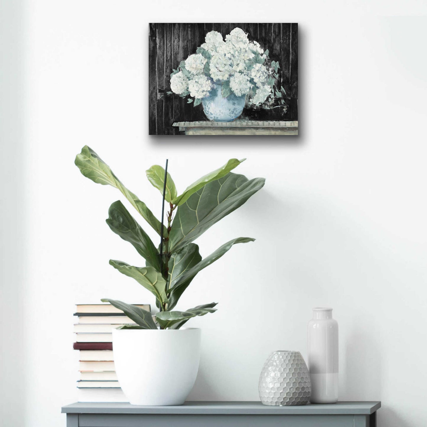 Epic Art 'White Hydrangea On Black Crop' by Carol Rowan, Acrylic Glass Wall Art,16x12