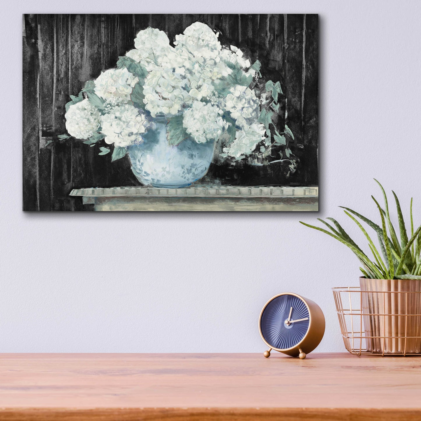 Epic Art 'White Hydrangea On Black Crop' by Carol Rowan, Acrylic Glass Wall Art,16x12