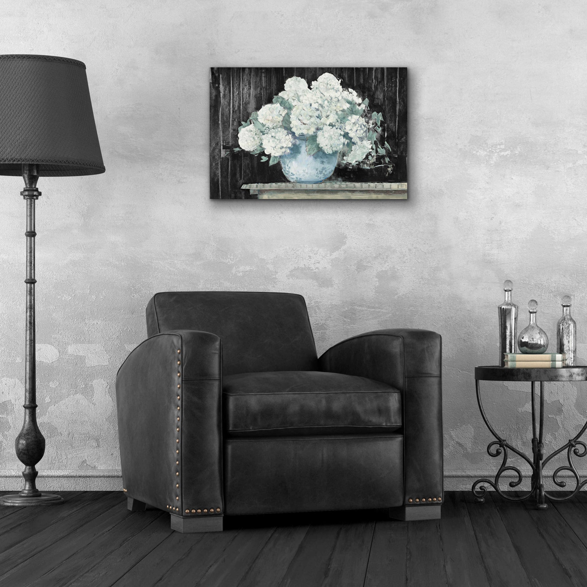 Epic Art 'White Hydrangea On Black Crop' by Carol Rowan, Acrylic Glass Wall Art,24x16