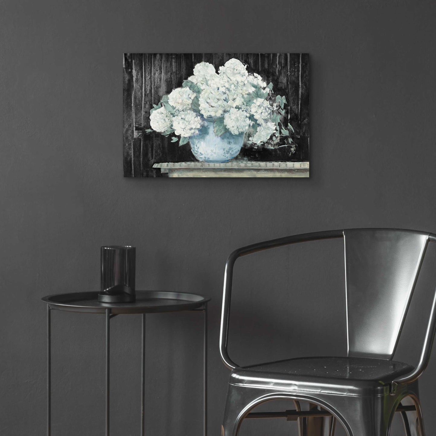 Epic Art 'White Hydrangea On Black Crop' by Carol Rowan, Acrylic Glass Wall Art,24x16