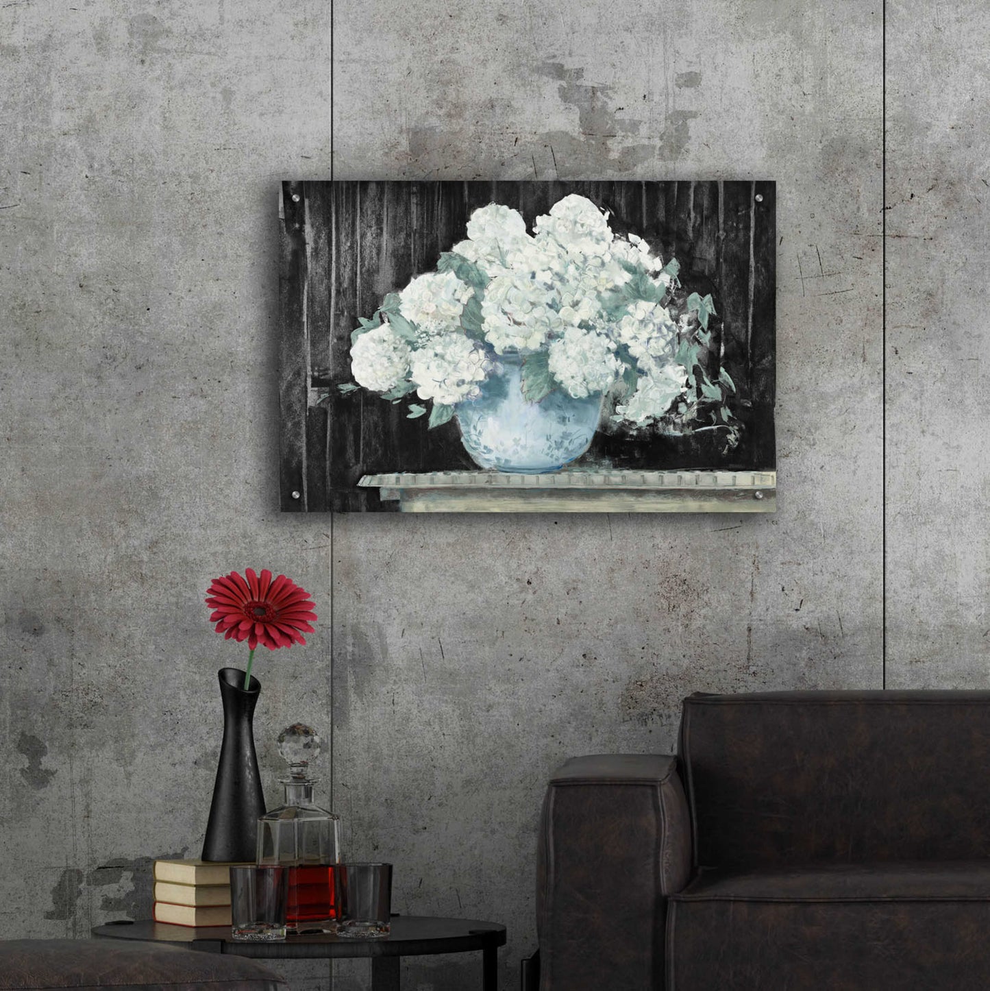 Epic Art 'White Hydrangea On Black Crop' by Carol Rowan, Acrylic Glass Wall Art,36x24