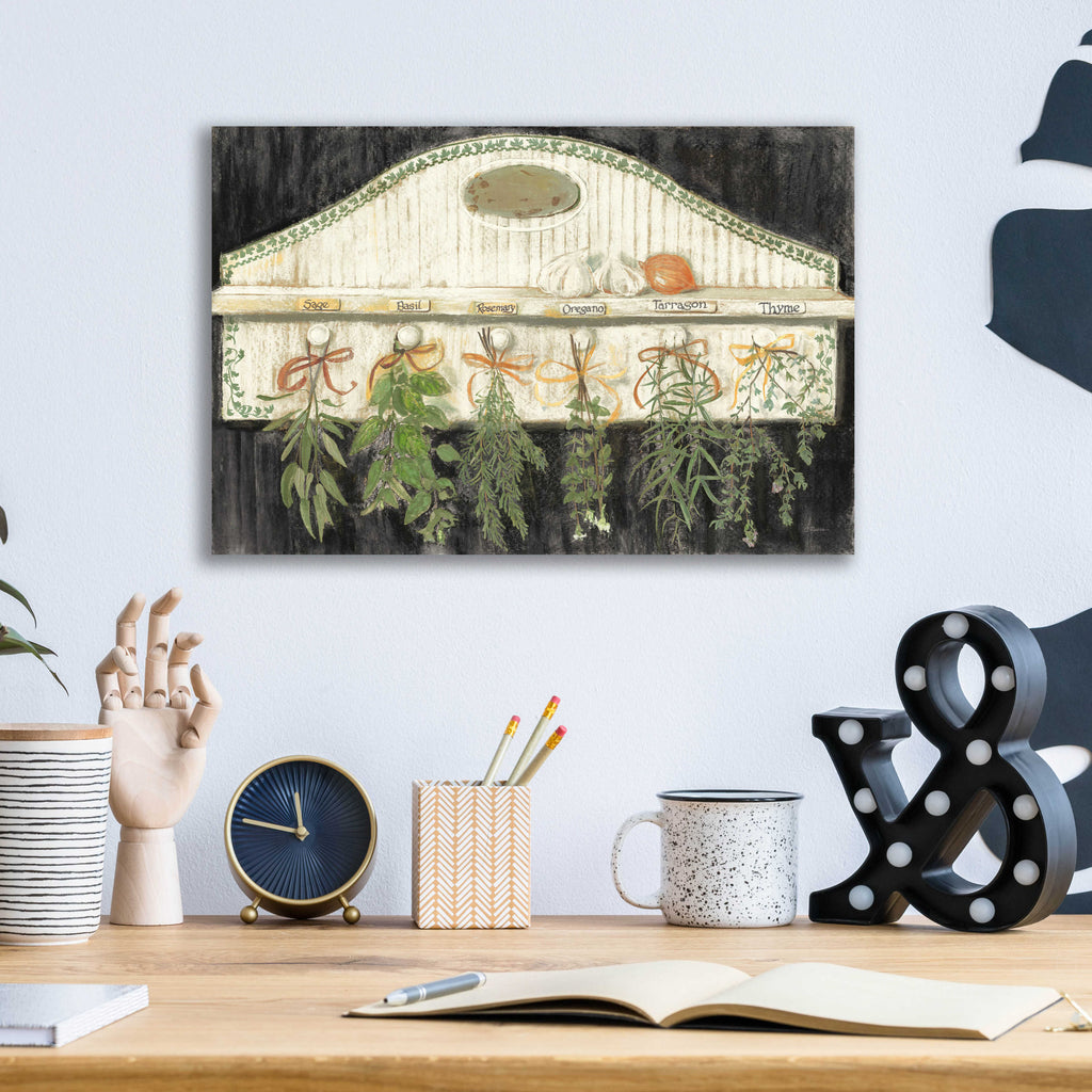 Herbs On Pegs Black by Carol Rowan - 16x12 acrylic wall art in a room