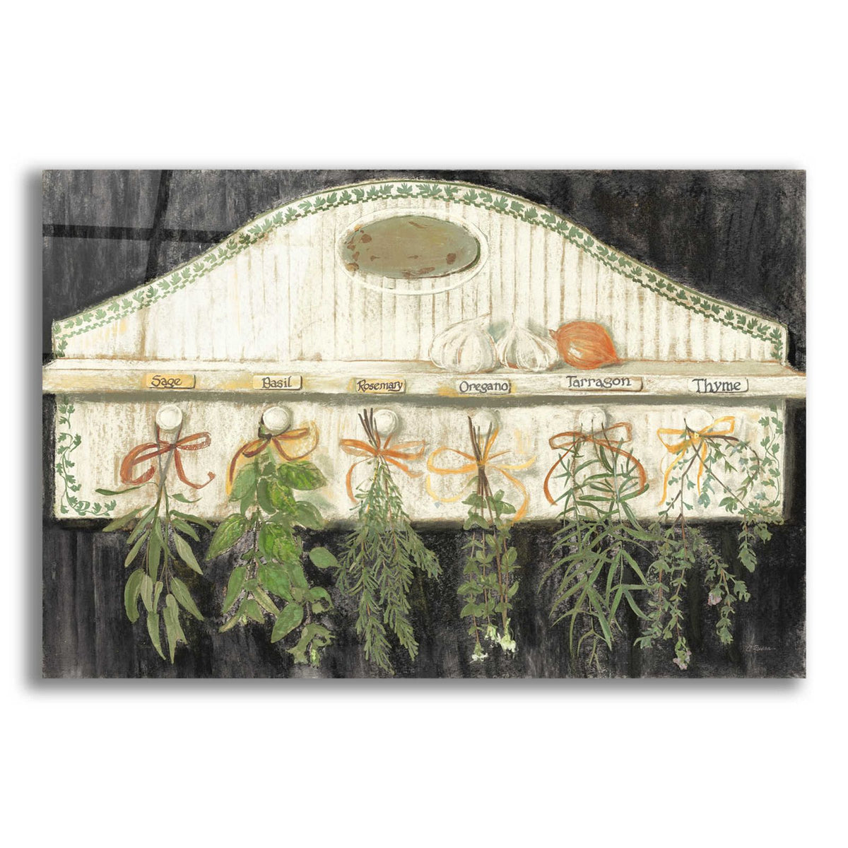 Herbs On Pegs Black by Carol Rowan acrylic glass wall art