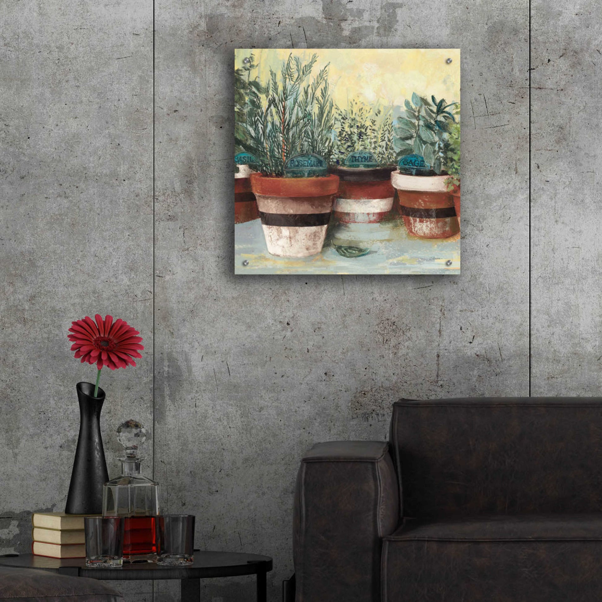 Epic Art 'Potted Herbs II Stripes Crop' by Carol Rowan, Acrylic Glass Wall Art,24x24