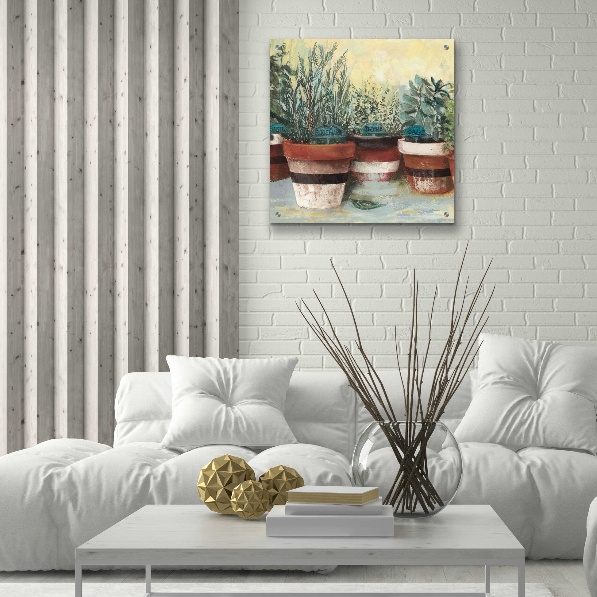 Epic Art 'Potted Herbs II Stripes Crop' by Carol Rowan, Acrylic Glass Wall Art,24x24