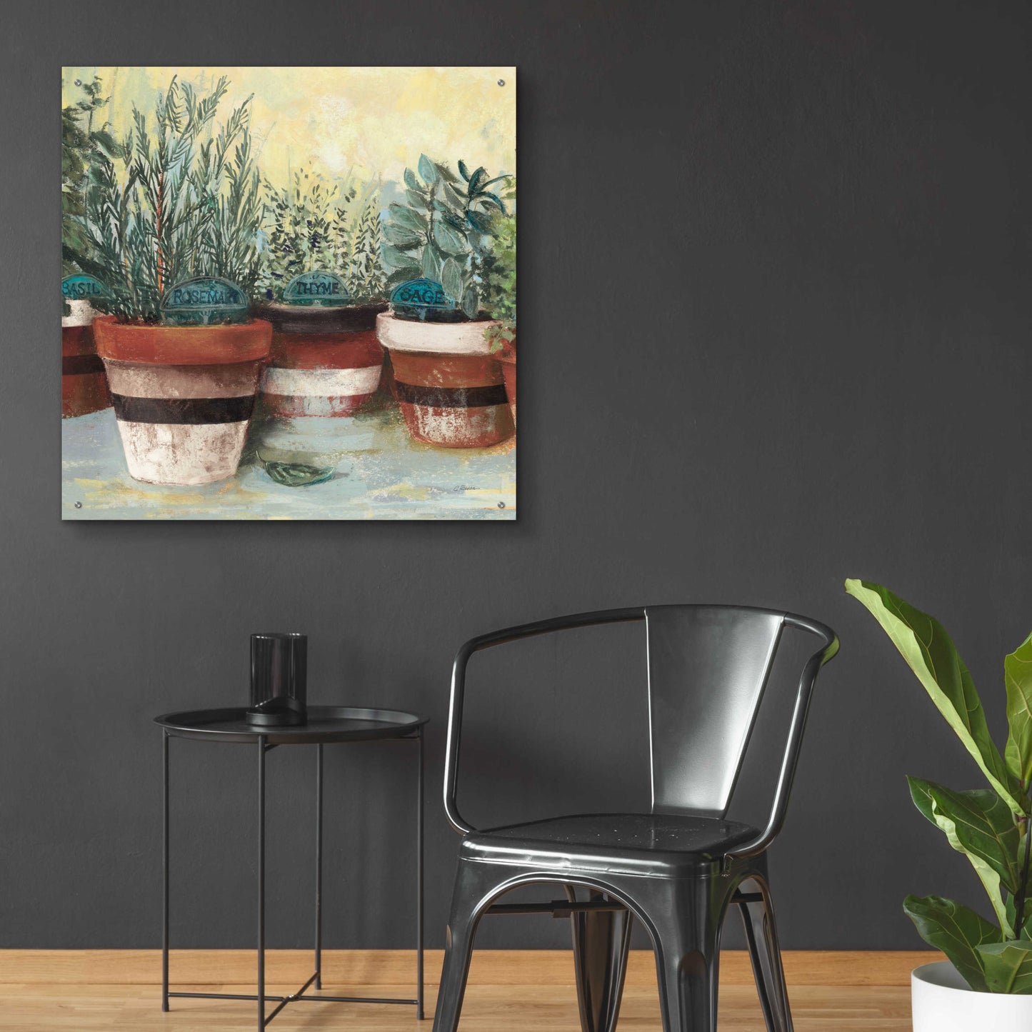 Epic Art 'Potted Herbs II Stripes Crop' by Carol Rowan, Acrylic Glass Wall Art,36x36