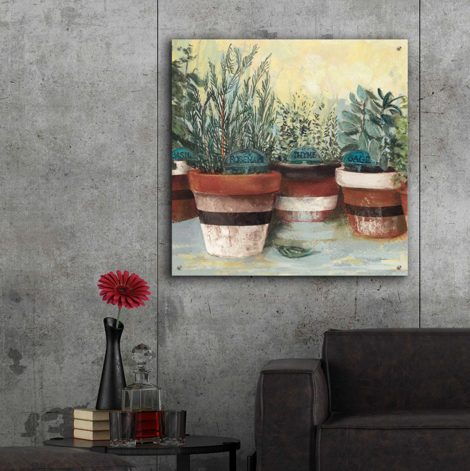 Epic Art 'Potted Herbs II Stripes Crop' by Carol Rowan, Acrylic Glass Wall Art,36x36