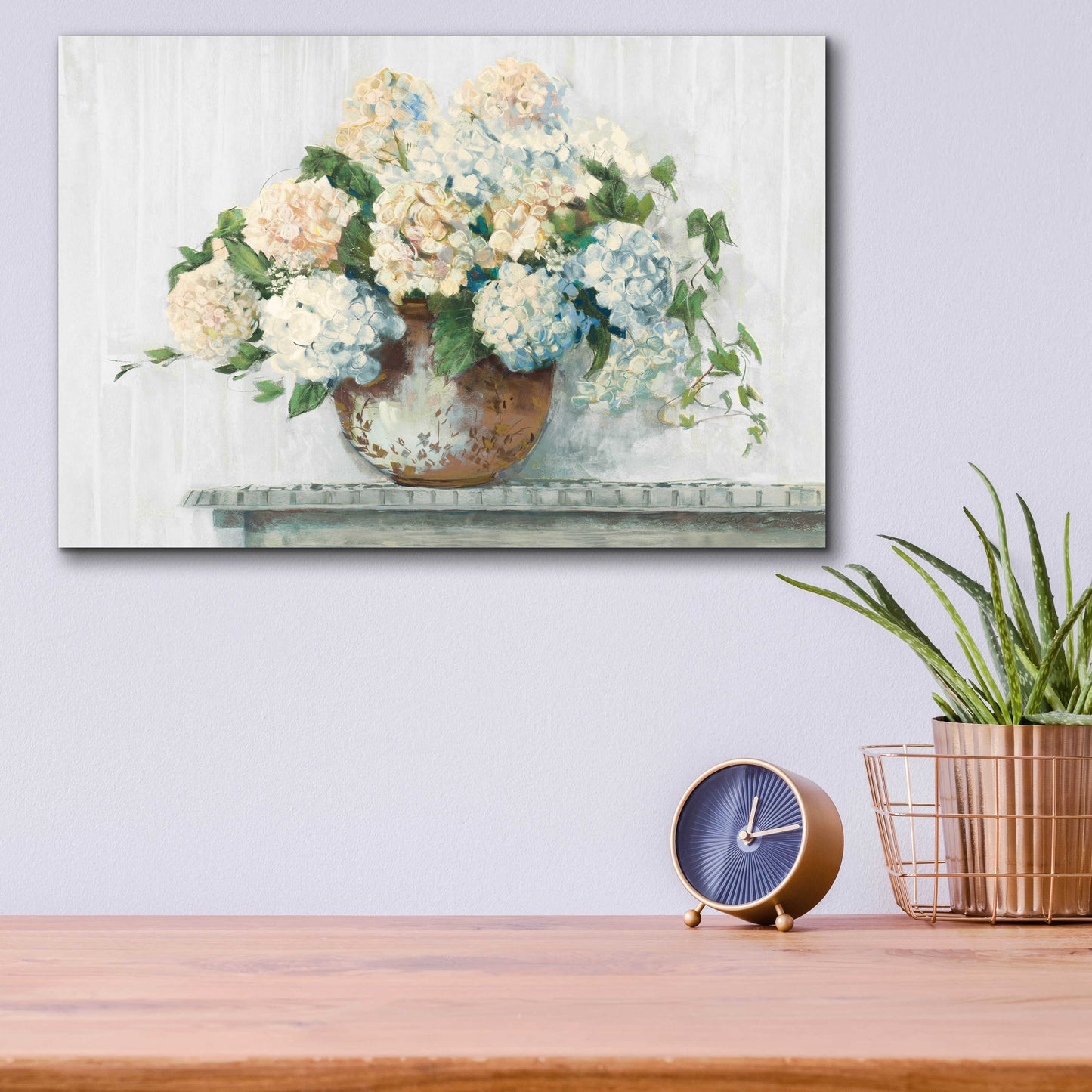 Epic Art 'White Hydrangea Cottage' by Carol Rowan, Acrylic Glass Wall Art,16x12