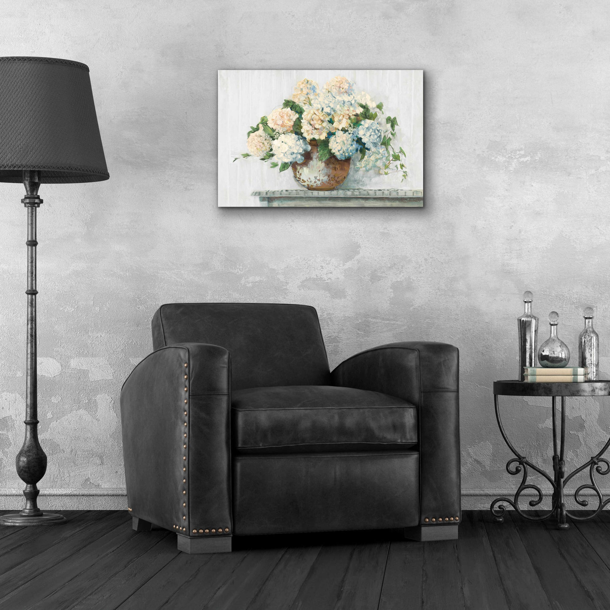 Epic Art 'White Hydrangea Cottage' by Carol Rowan, Acrylic Glass Wall Art,24x16