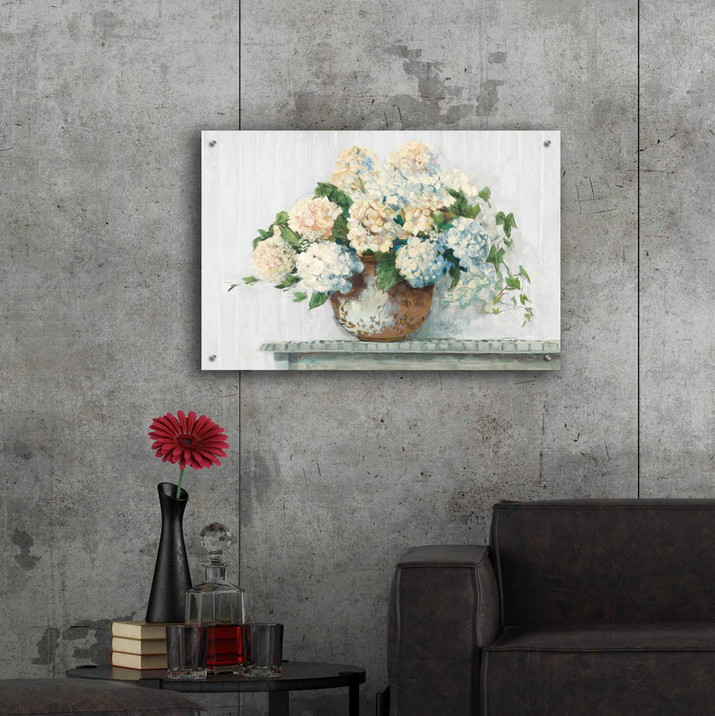 Epic Art 'White Hydrangea Cottage' by Carol Rowan, Acrylic Glass Wall Art,36x24