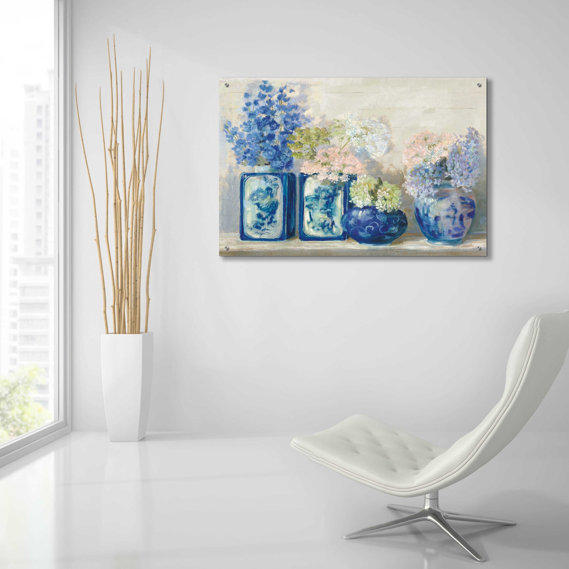 Epic Art 'Ladys Mantle On Shiplap Coral' by Carol Rowan, Acrylic Glass Wall Art,36x24