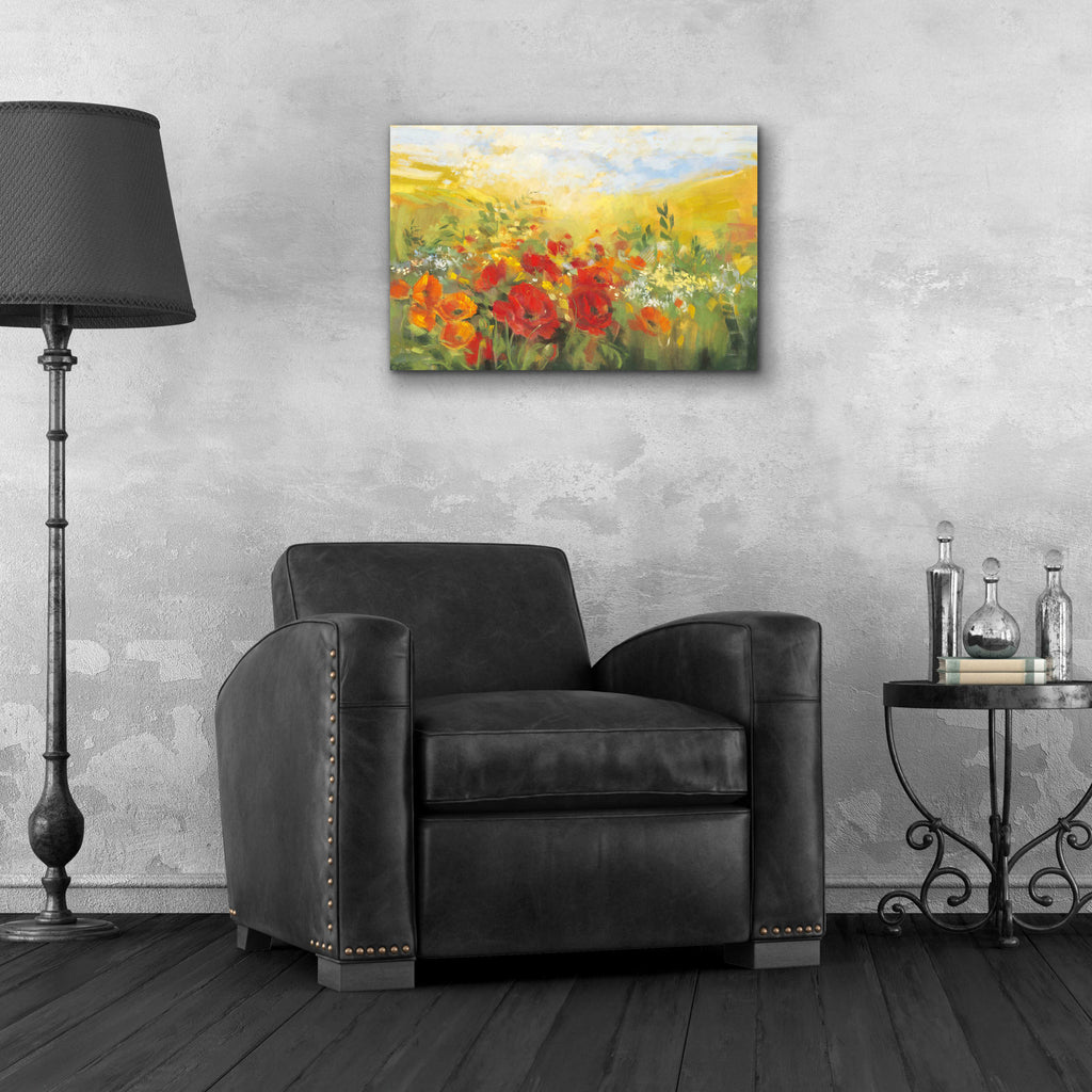 Oriental Poppy Field Crop by Carol Rowan - 24x16 acrylic wall art in a room