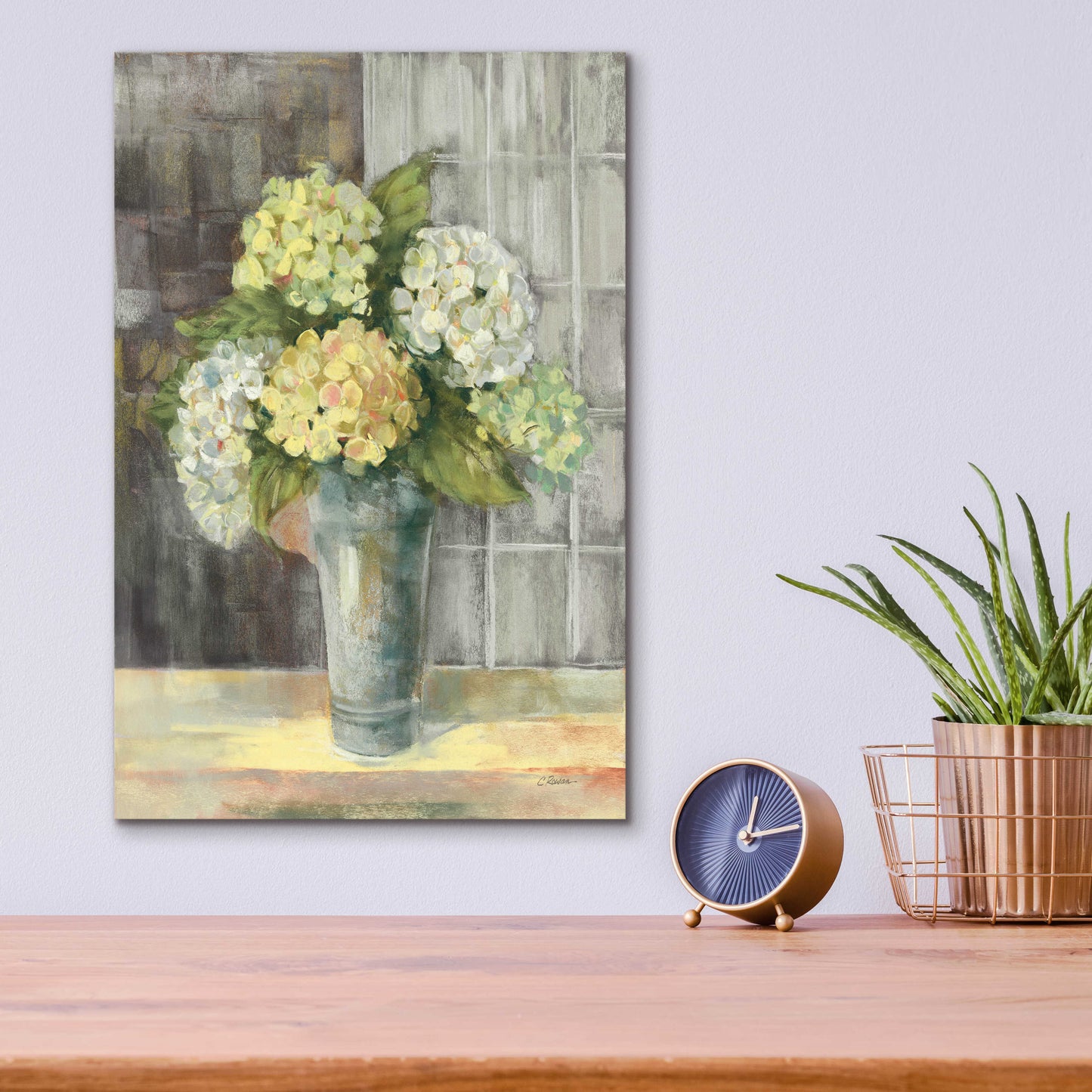 Epic Art 'Yellow Hydrangea Gray' by Carol Rowan, Acrylic Glass Wall Art,12x16