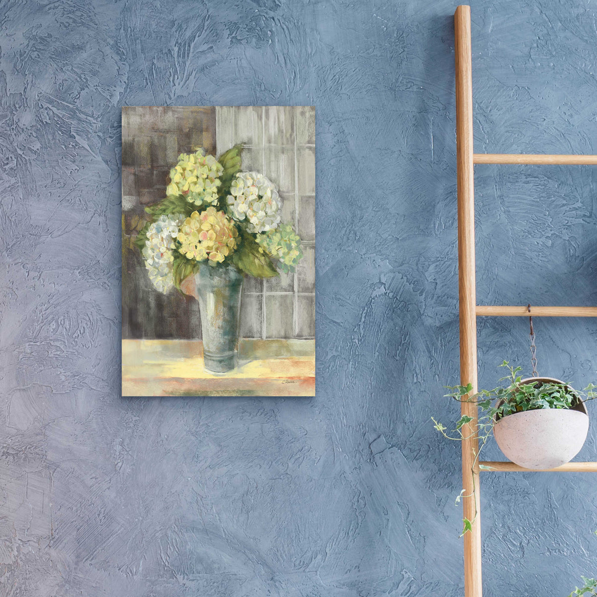 Yellow Hydrangea Gray by Carol Rowan - 16x24 acrylic wall art in a room