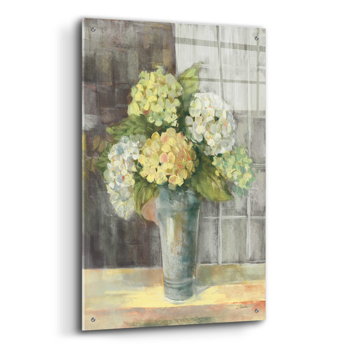 Epic Art 'Yellow Hydrangea Gray' by Carol Rowan, Acrylic Glass Wall Art,24x36