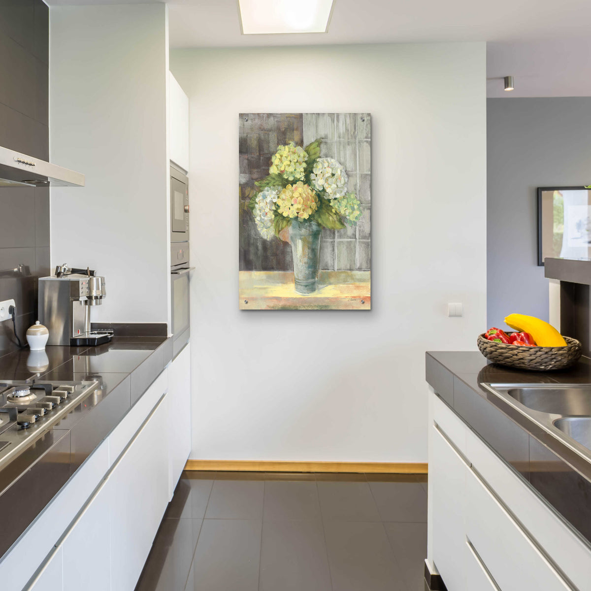 Yellow Hydrangea Gray by Carol Rowan - 24x36 acrylic wall art in a room