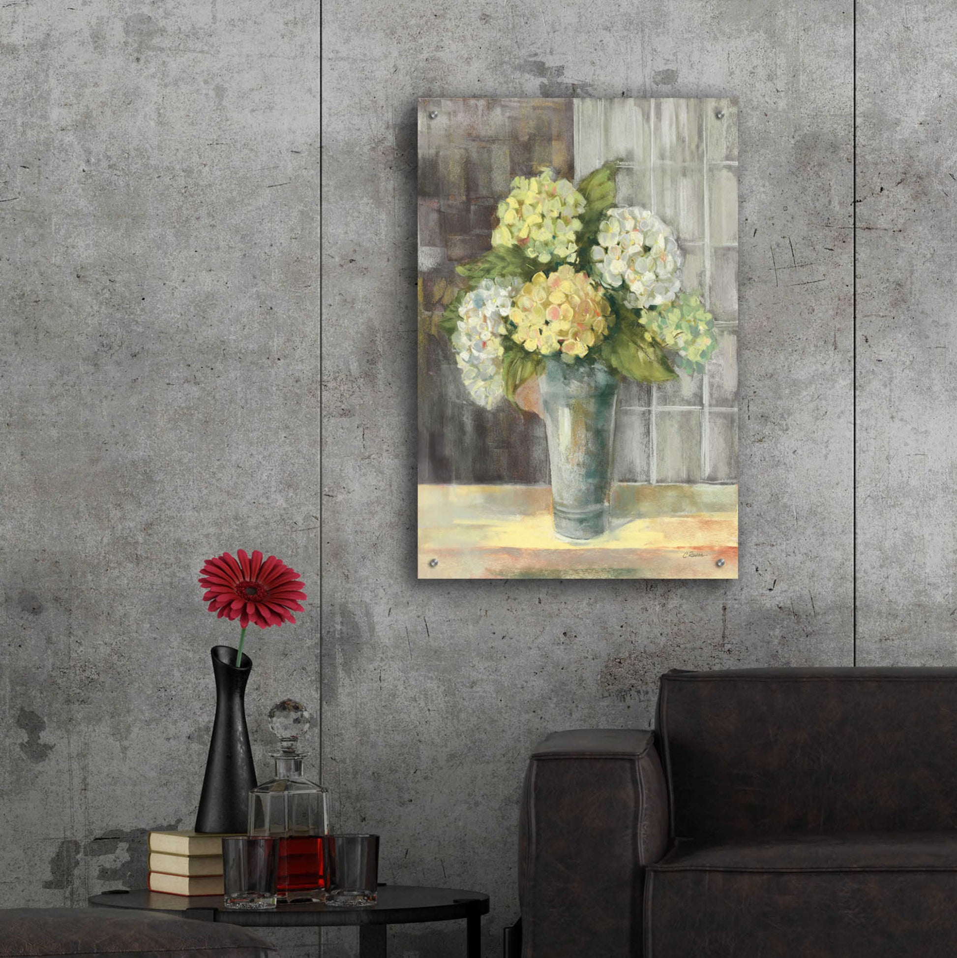 Epic Art 'Yellow Hydrangea Gray' by Carol Rowan, Acrylic Glass Wall Art,24x36