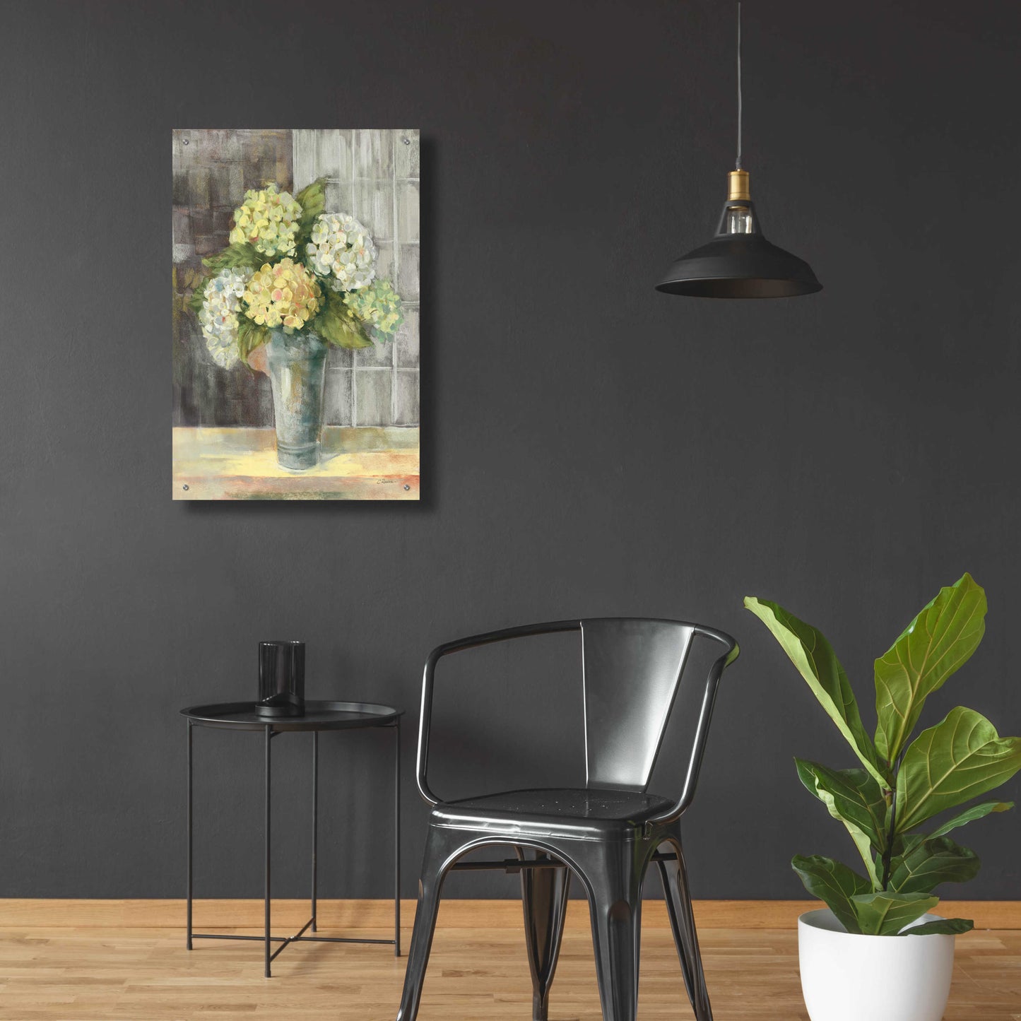 Epic Art 'Yellow Hydrangea Gray' by Carol Rowan, Acrylic Glass Wall Art,24x36