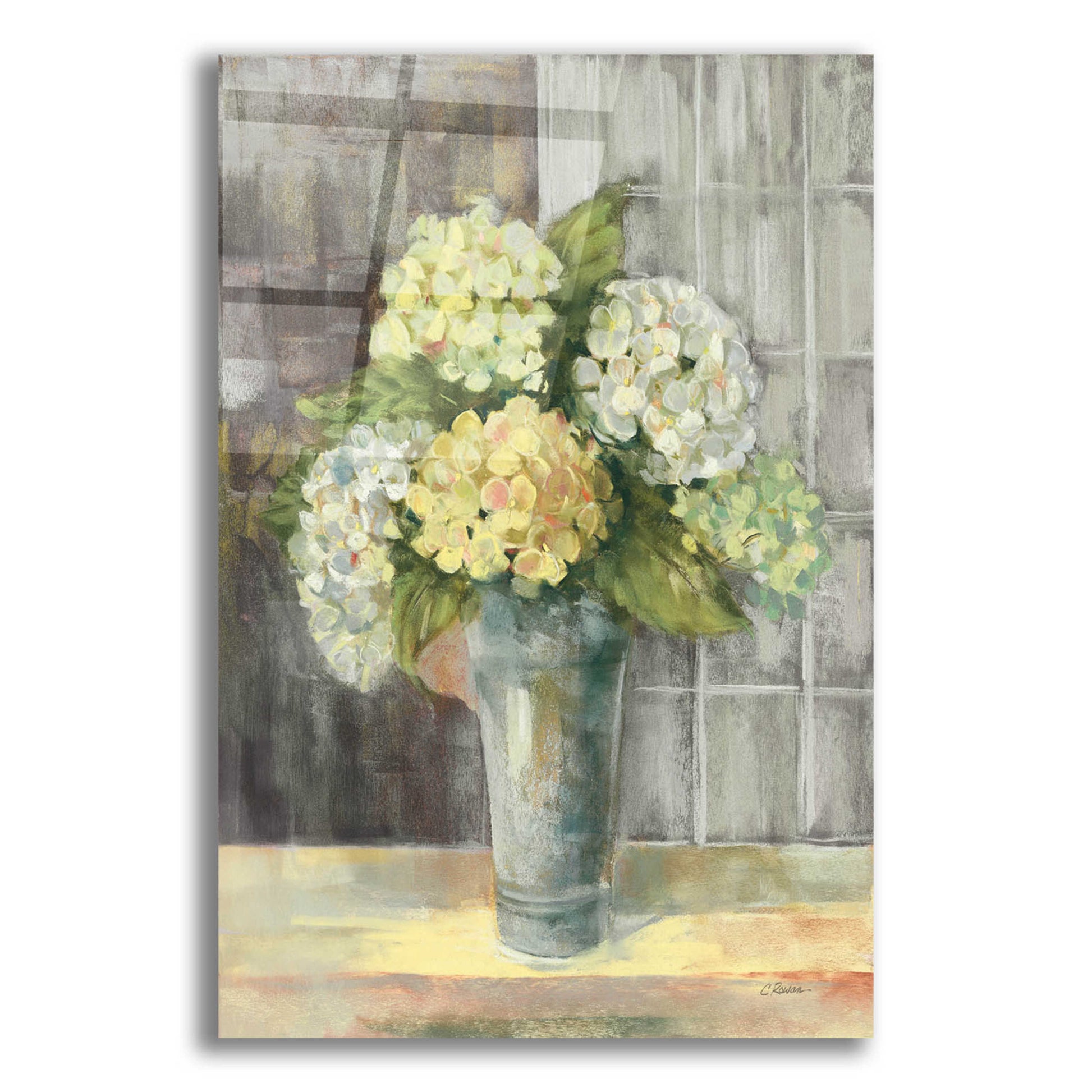 Epic Art 'Yellow Hydrangea Gray' by Carol Rowan, Acrylic Glass Wall Art