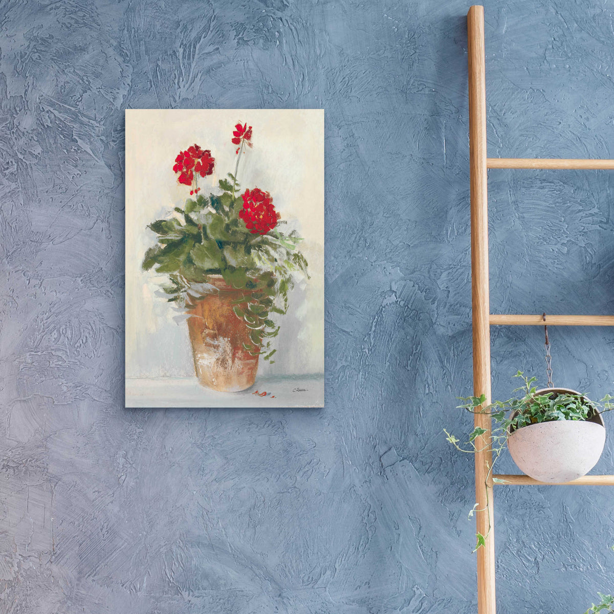 Potted Geraniums II Light by Carol Rowan - 16x24 acrylic wall art in a room