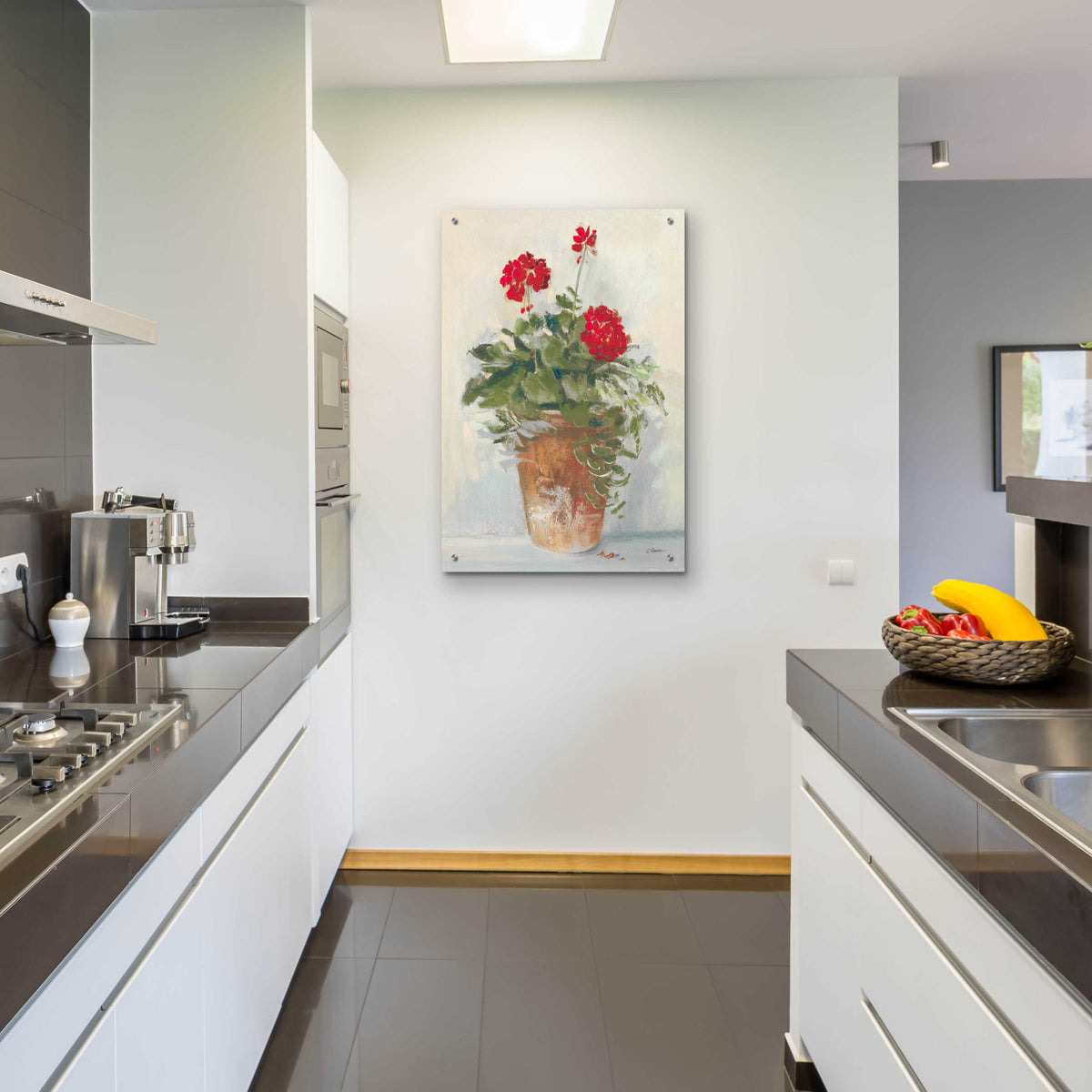 Potted Geraniums II Light by Carol Rowan - 24x36 acrylic wall art in a room