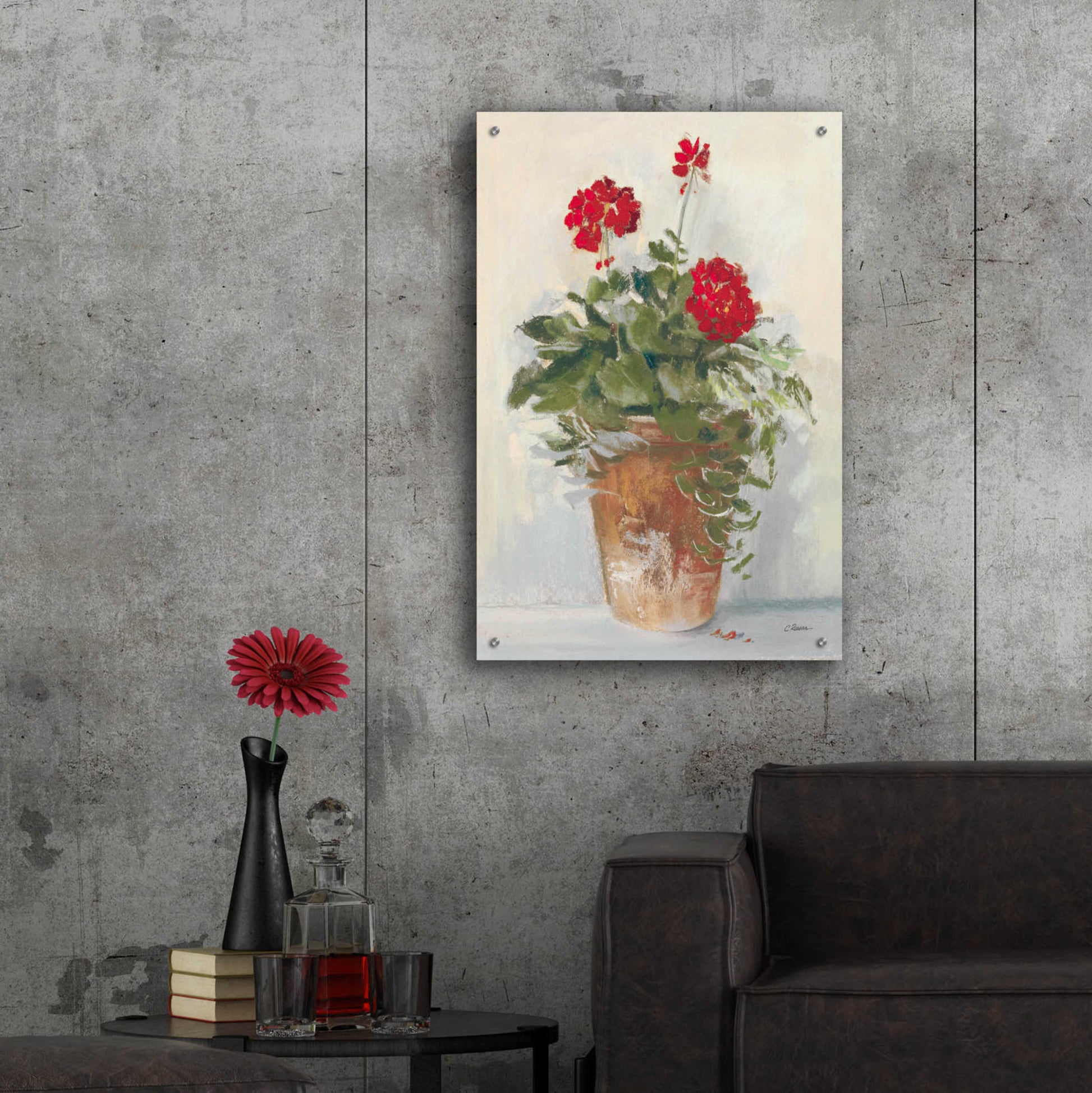 Epic Art 'Potted Geraniums II Light' by Carol Rowan, Acrylic Glass Wall Art,24x36