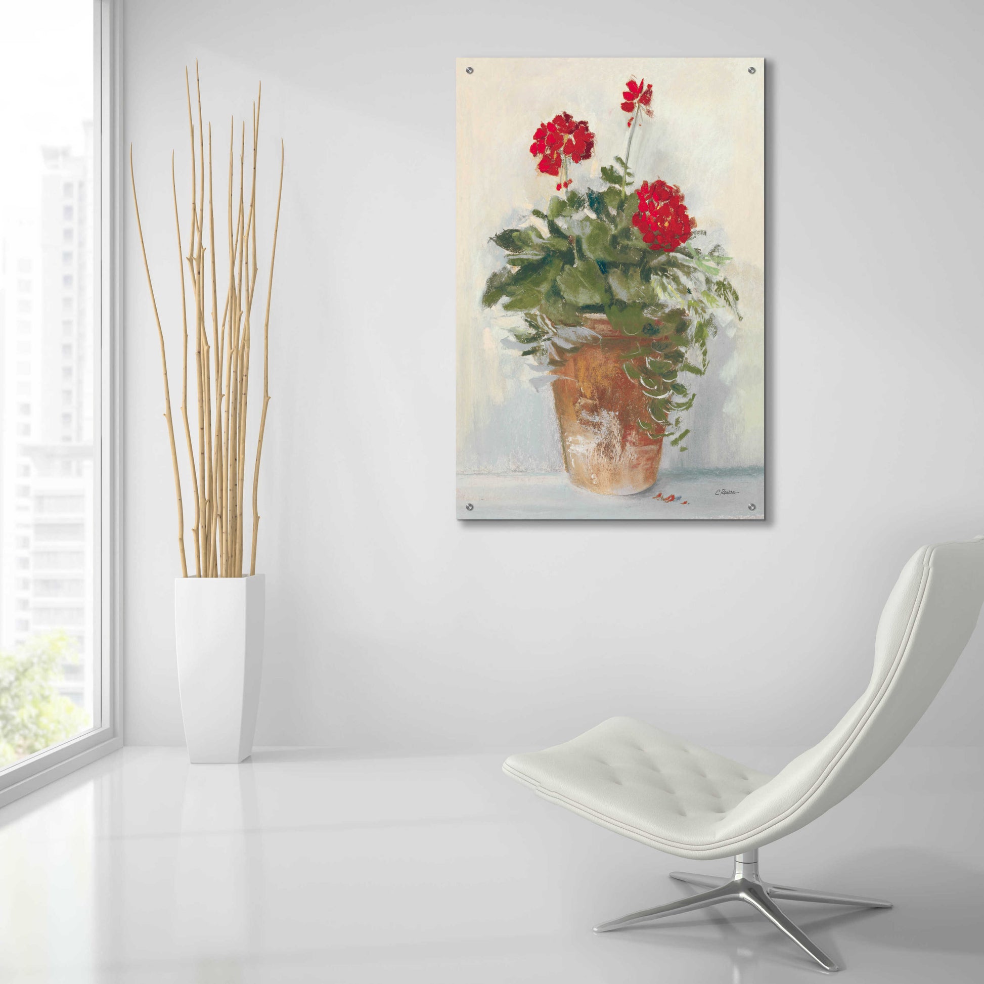 Epic Art 'Potted Geraniums II Light' by Carol Rowan, Acrylic Glass Wall Art,24x36