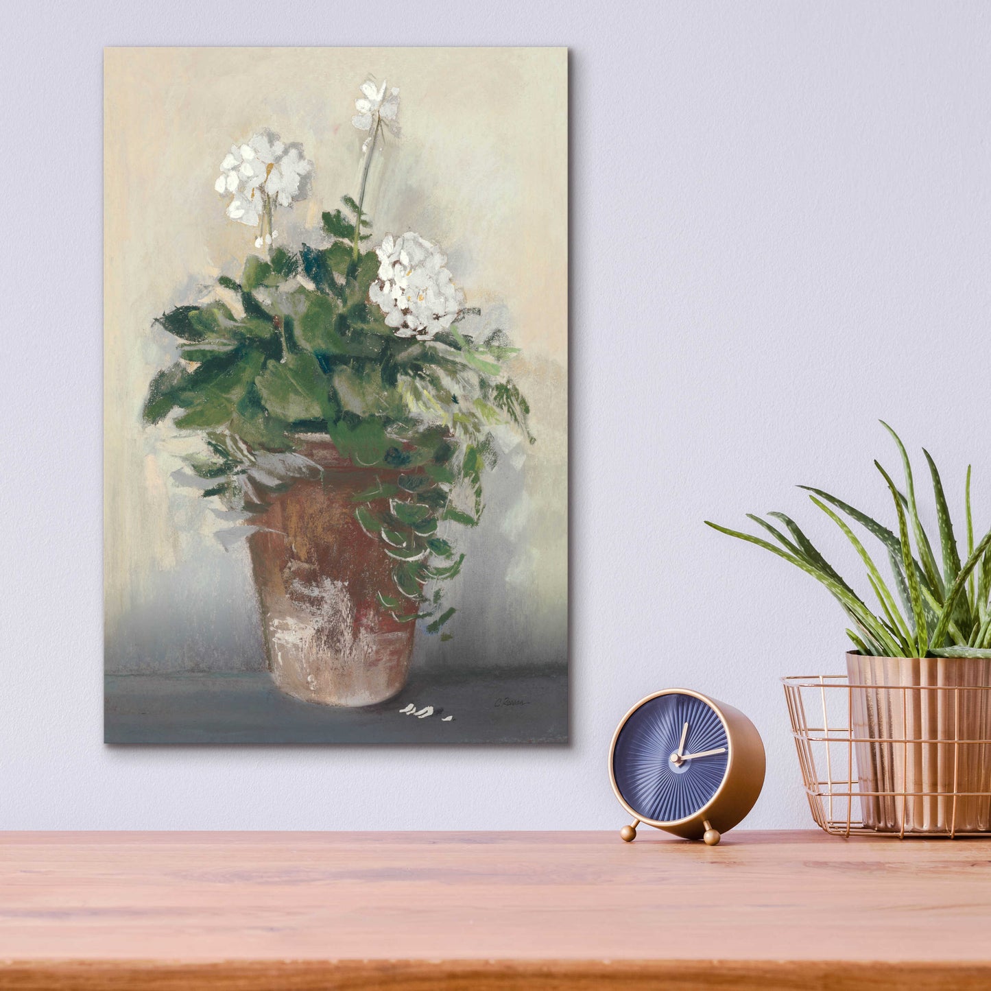 Epic Art 'Pot Of White Geraniums' by Carol Rowan, Acrylic Glass Wall Art,12x16