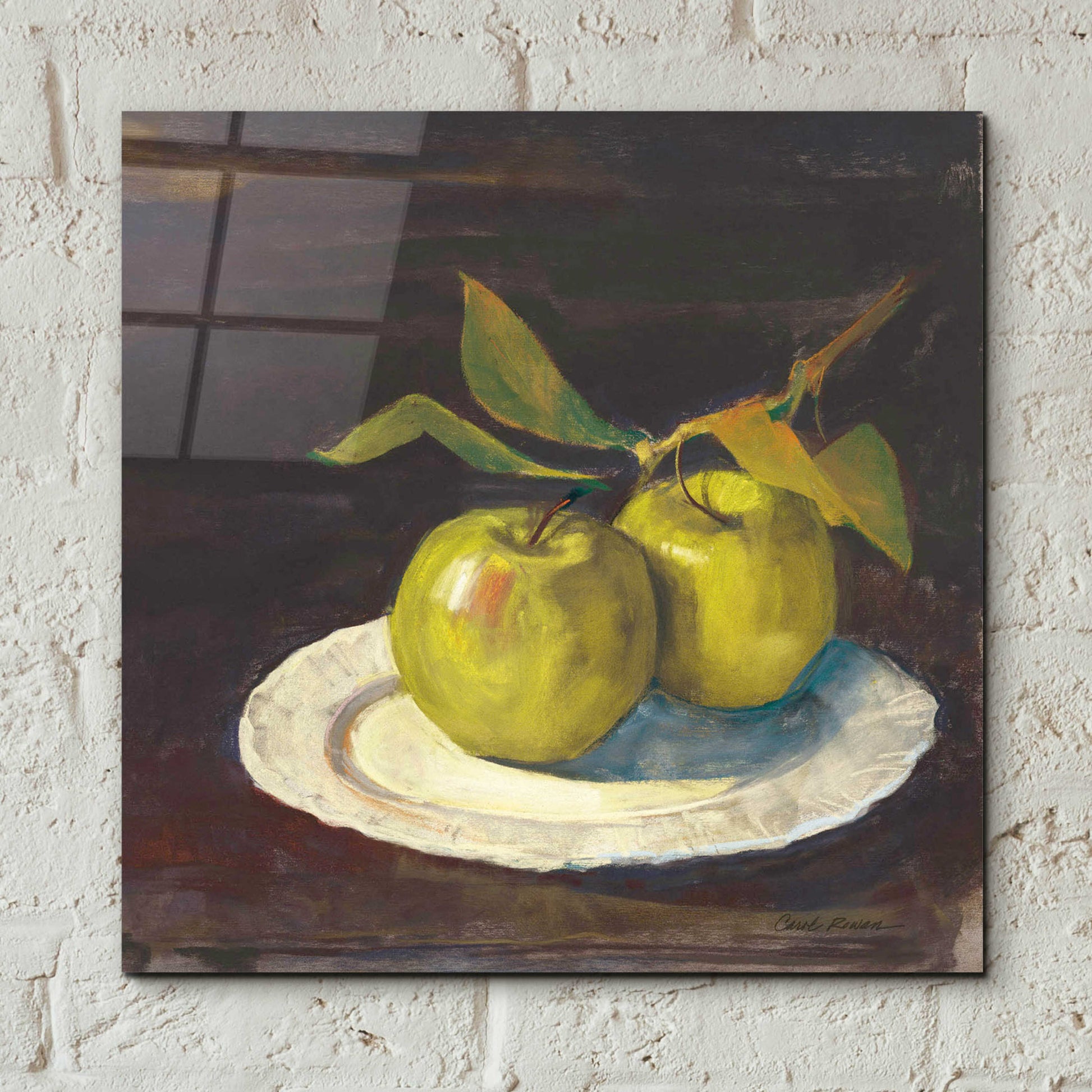 Epic Art 'Green Apple I Dark Brown' by Carol Rowan, Acrylic Glass Wall Art,12x12
