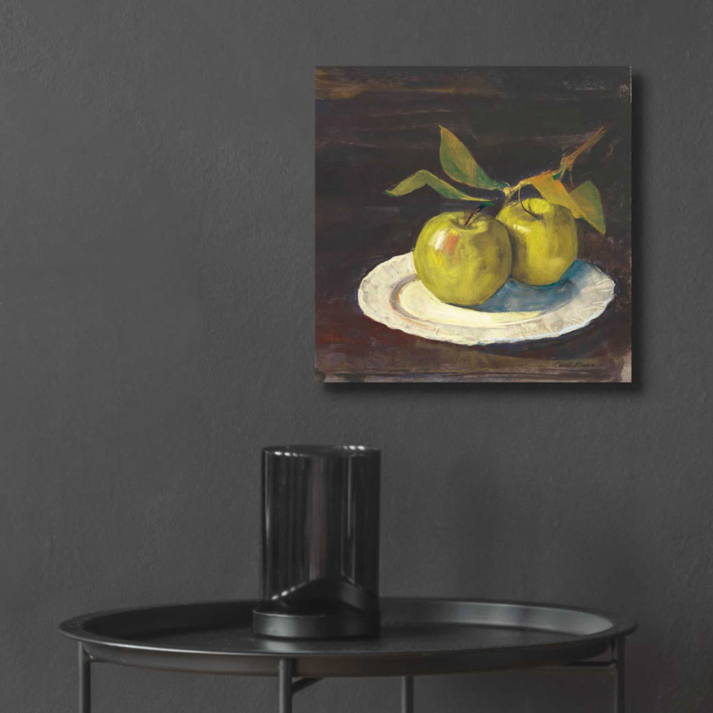 Epic Art 'Green Apple I Dark Brown' by Carol Rowan, Acrylic Glass Wall Art,12x12