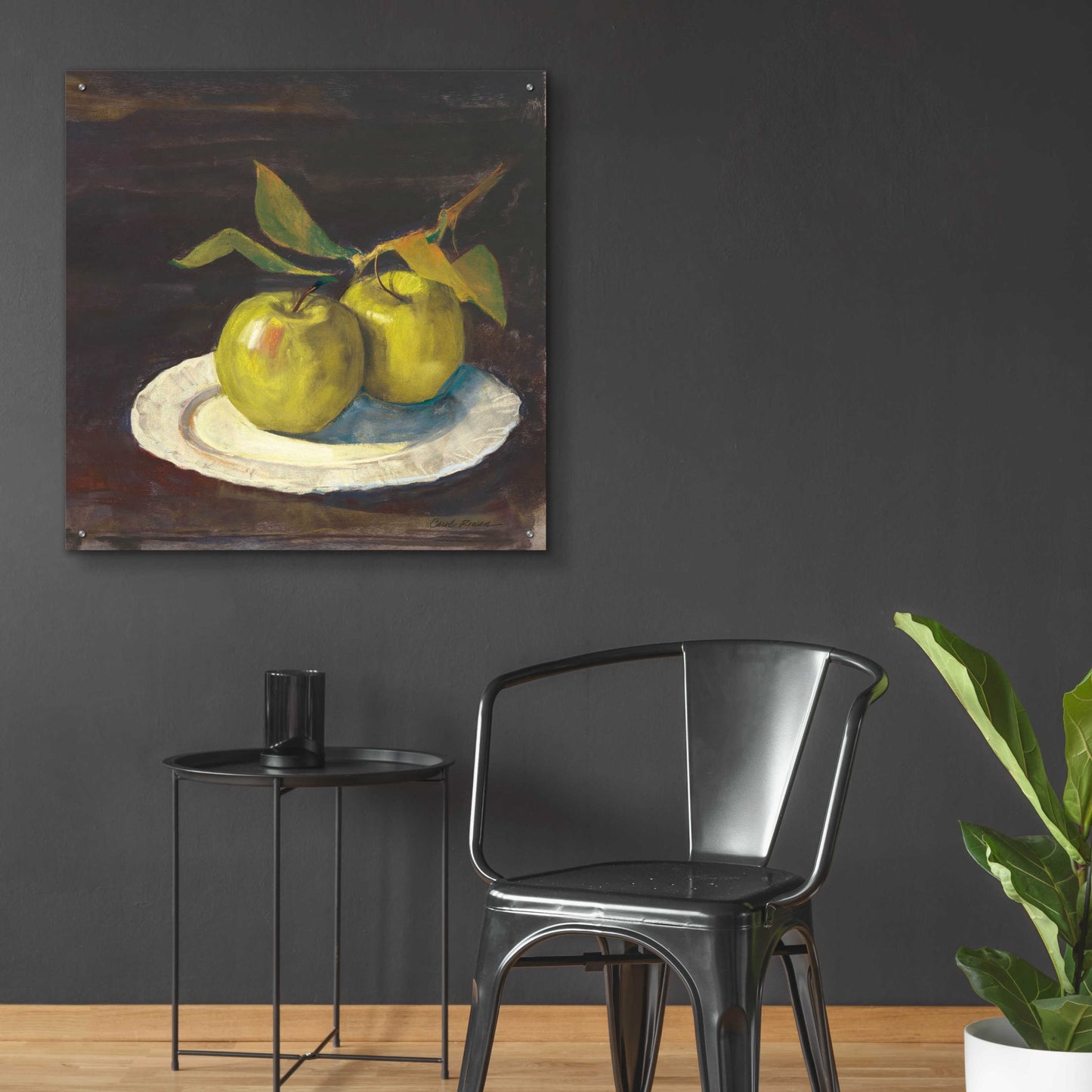 Epic Art 'Green Apple I Dark Brown' by Carol Rowan, Acrylic Glass Wall Art,36x36