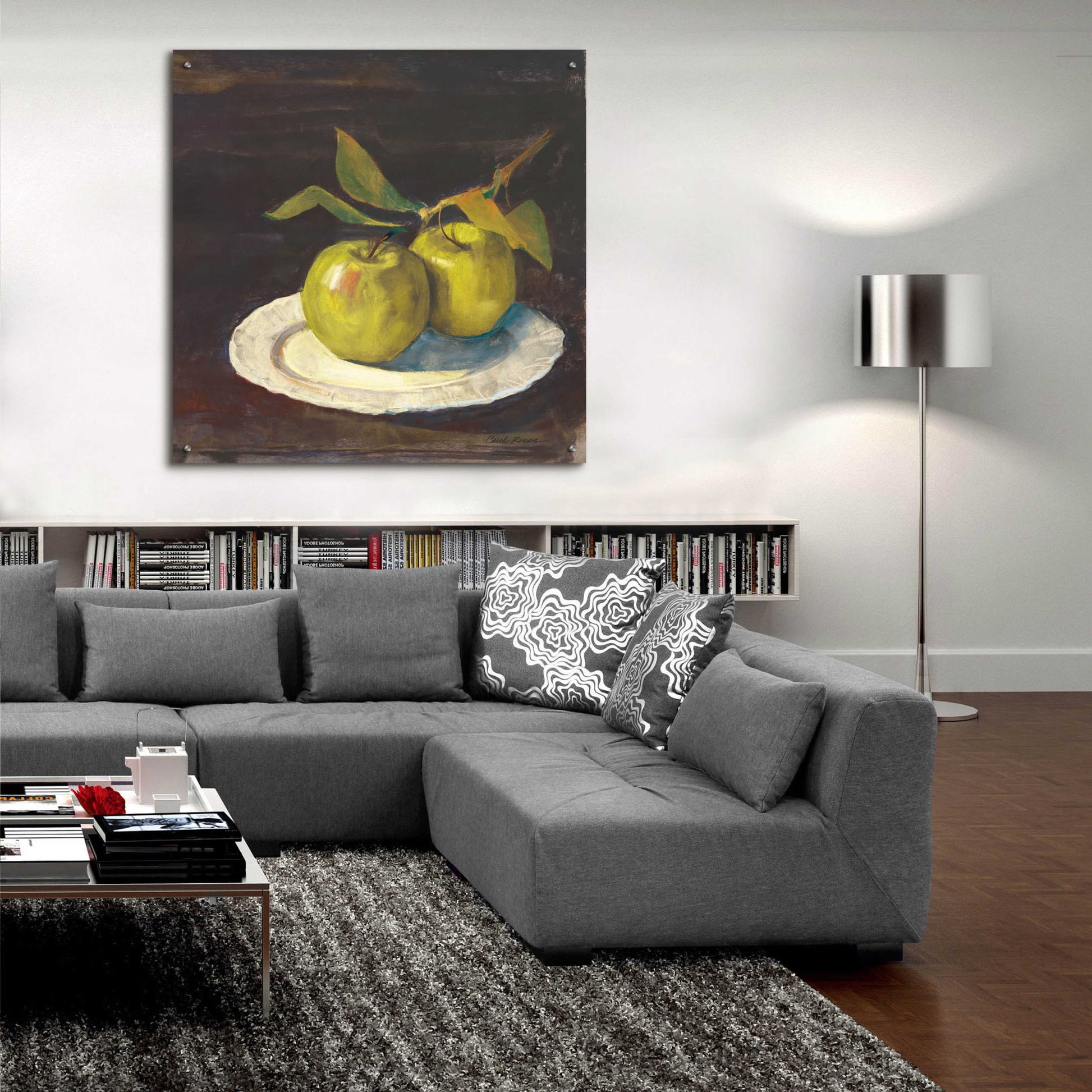 Epic Art 'Green Apple I Dark Brown' by Carol Rowan, Acrylic Glass Wall Art,36x36