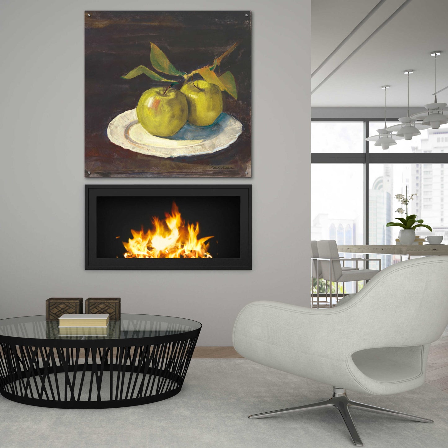 Epic Art 'Green Apple I Dark Brown' by Carol Rowan, Acrylic Glass Wall Art,36x36