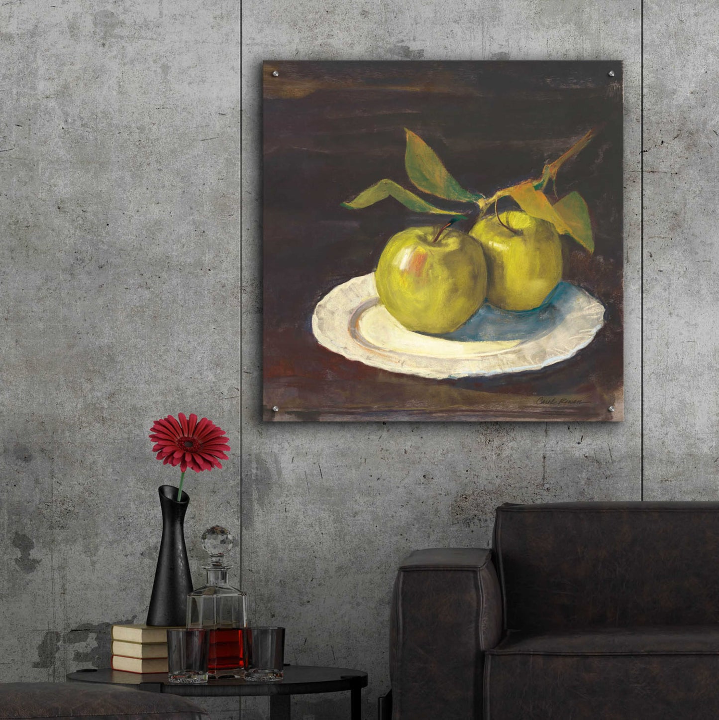 Epic Art 'Green Apple I Dark Brown' by Carol Rowan, Acrylic Glass Wall Art,36x36