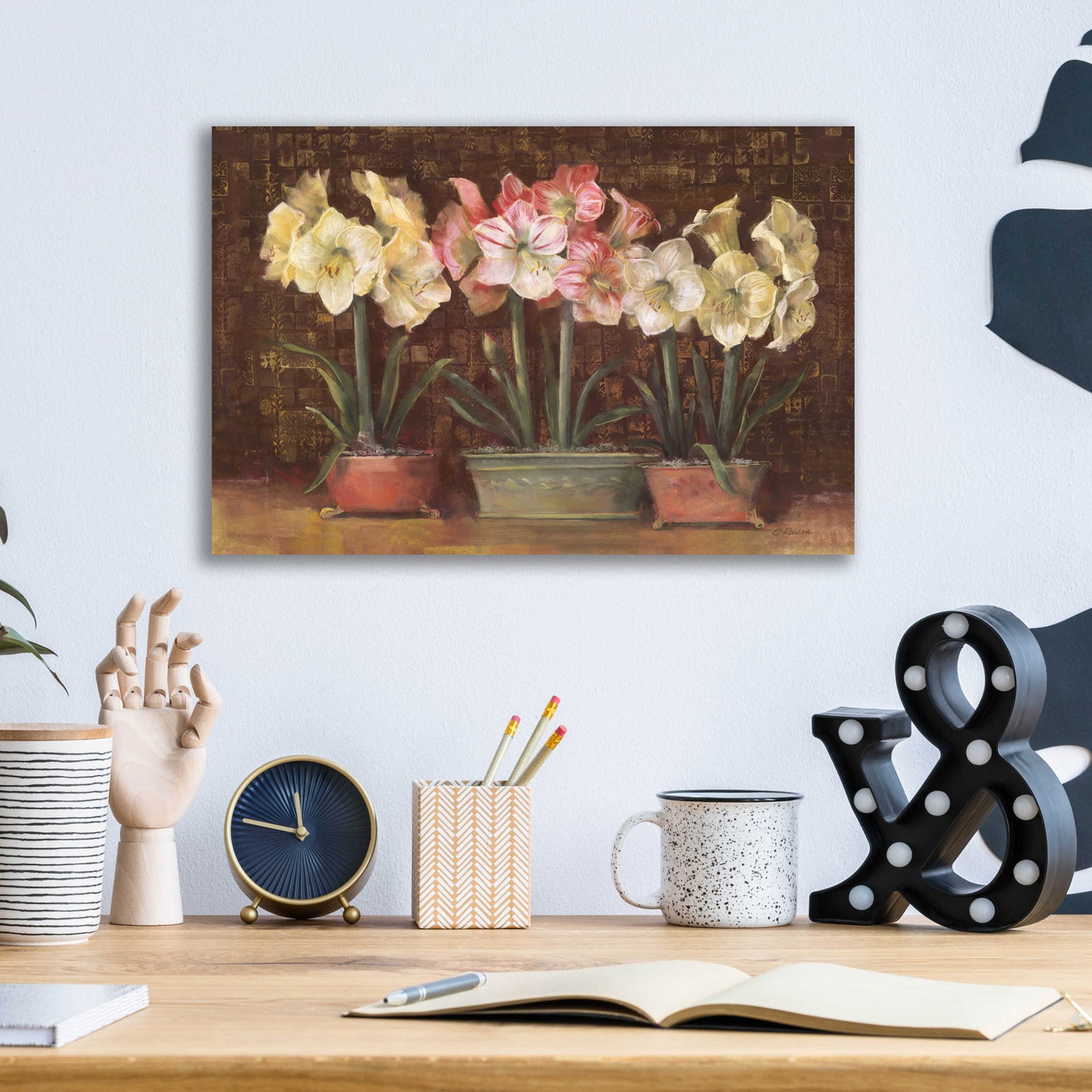 Epic Art 'Amaryllis On Brown' by Carol Rowan, Acrylic Glass Wall Art,16x12