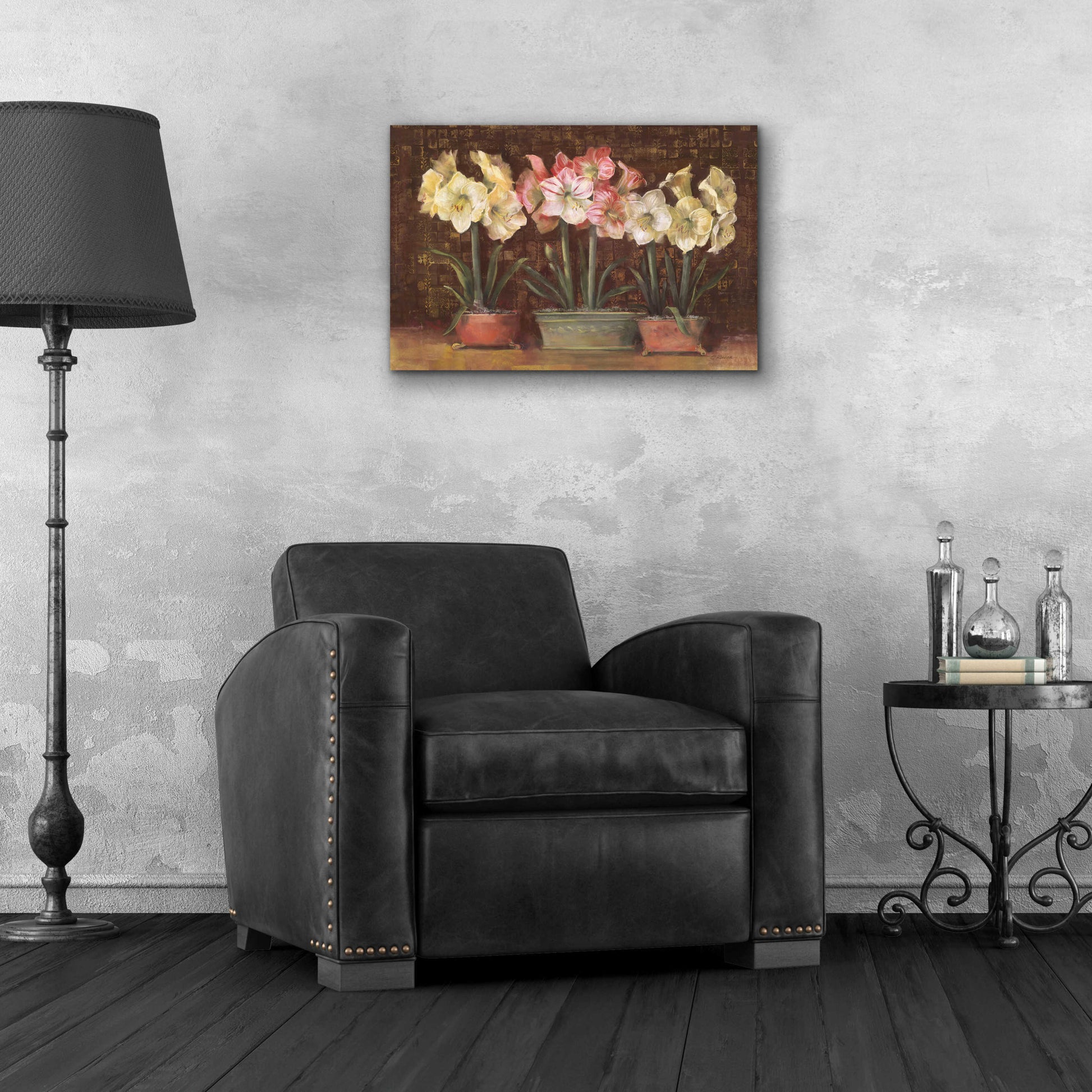 Epic Art 'Amaryllis On Brown' by Carol Rowan, Acrylic Glass Wall Art,24x16