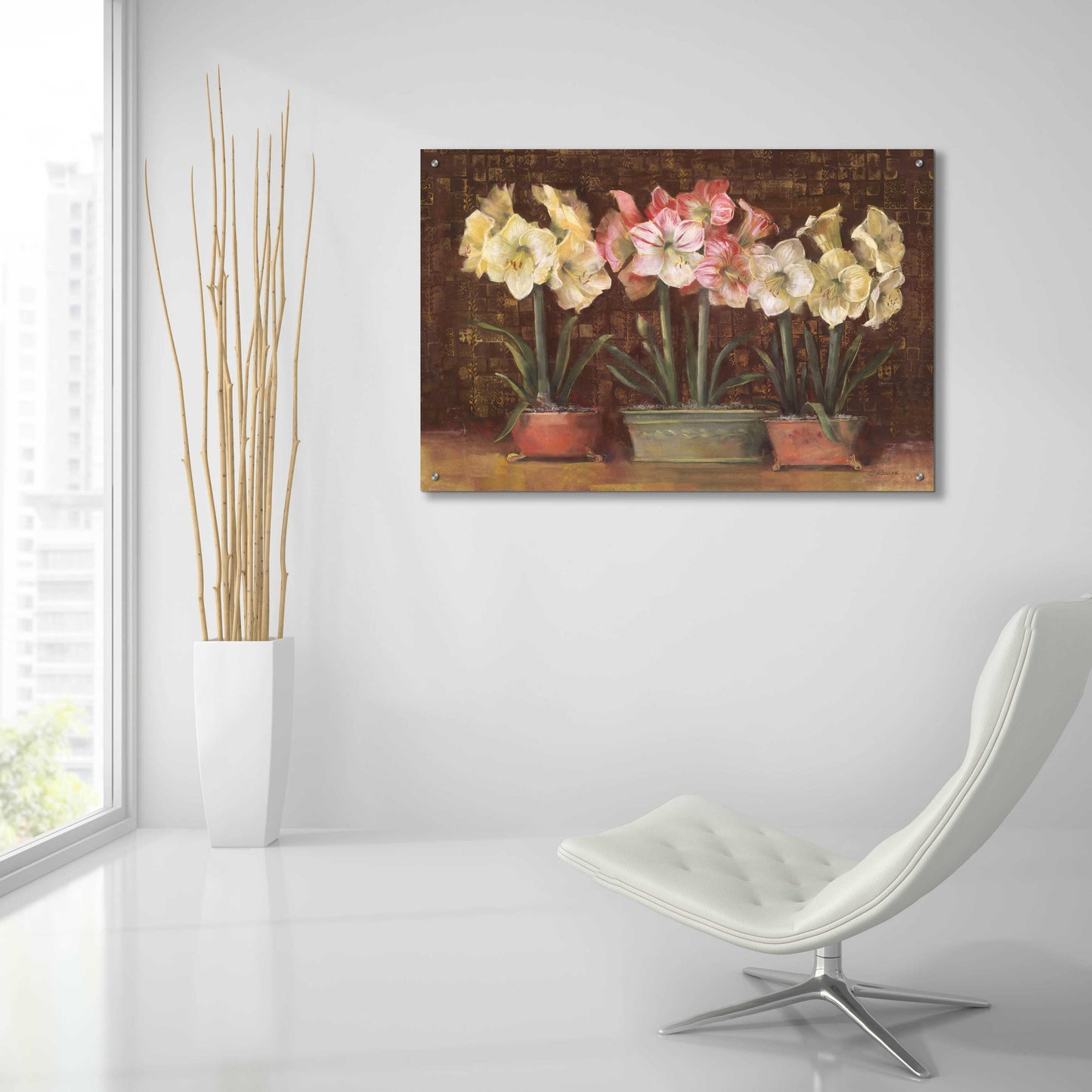 Epic Art 'Amaryllis On Brown' by Carol Rowan, Acrylic Glass Wall Art,36x24