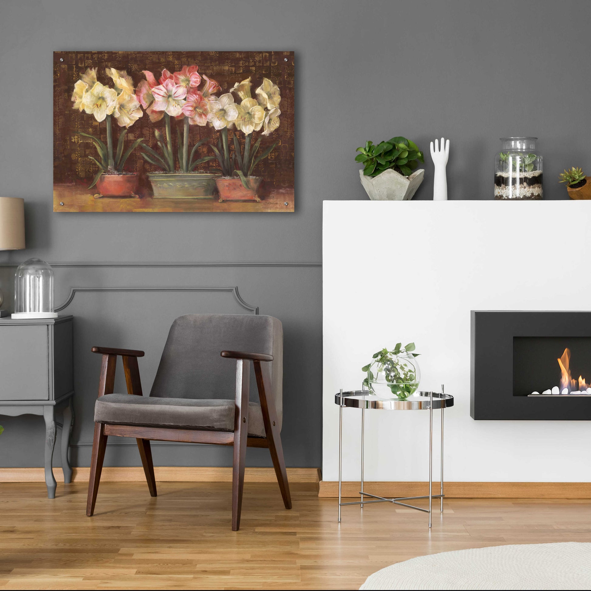 Epic Art 'Amaryllis On Brown' by Carol Rowan, Acrylic Glass Wall Art,36x24