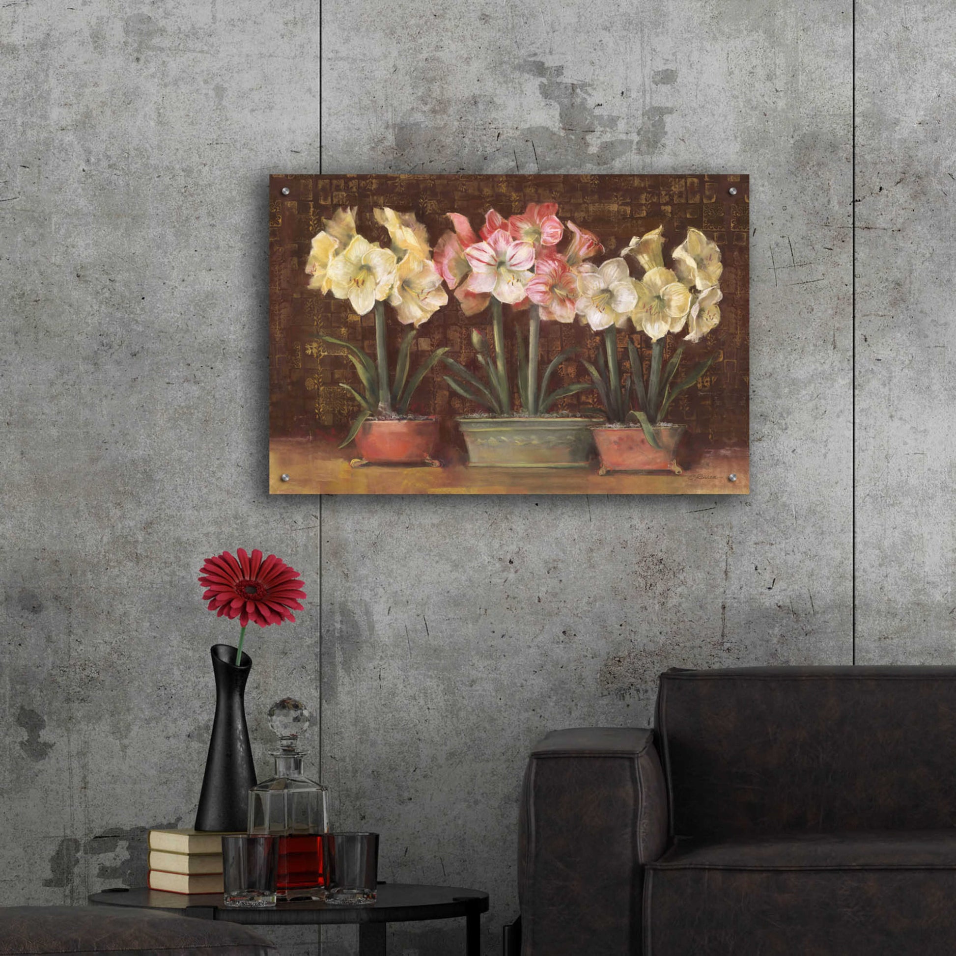 Epic Art 'Amaryllis On Brown' by Carol Rowan, Acrylic Glass Wall Art,36x24